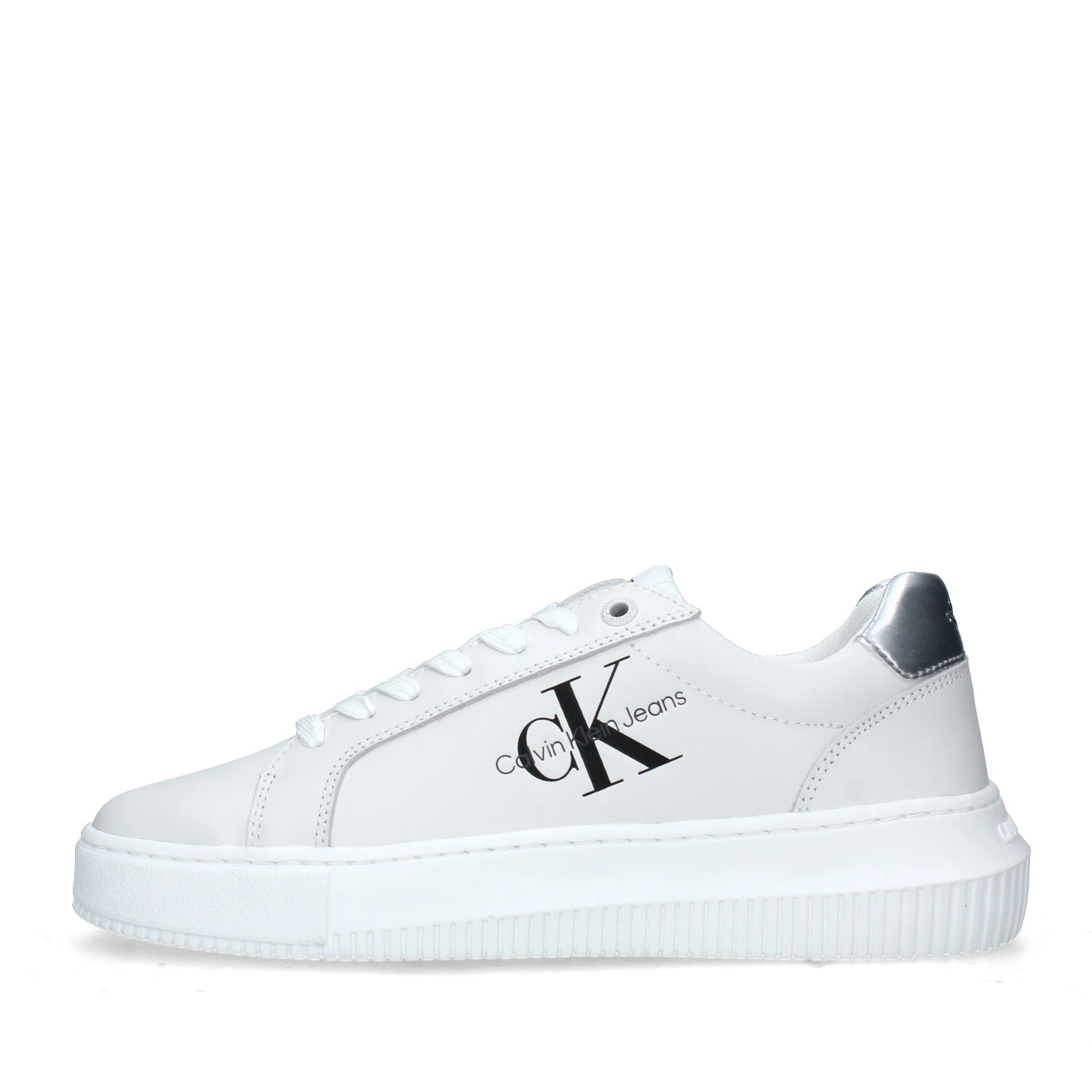 SNEAKERS BASSE CHUNKY CUPSOLE CON TALLONE ARGENTO DONNA BIANCO