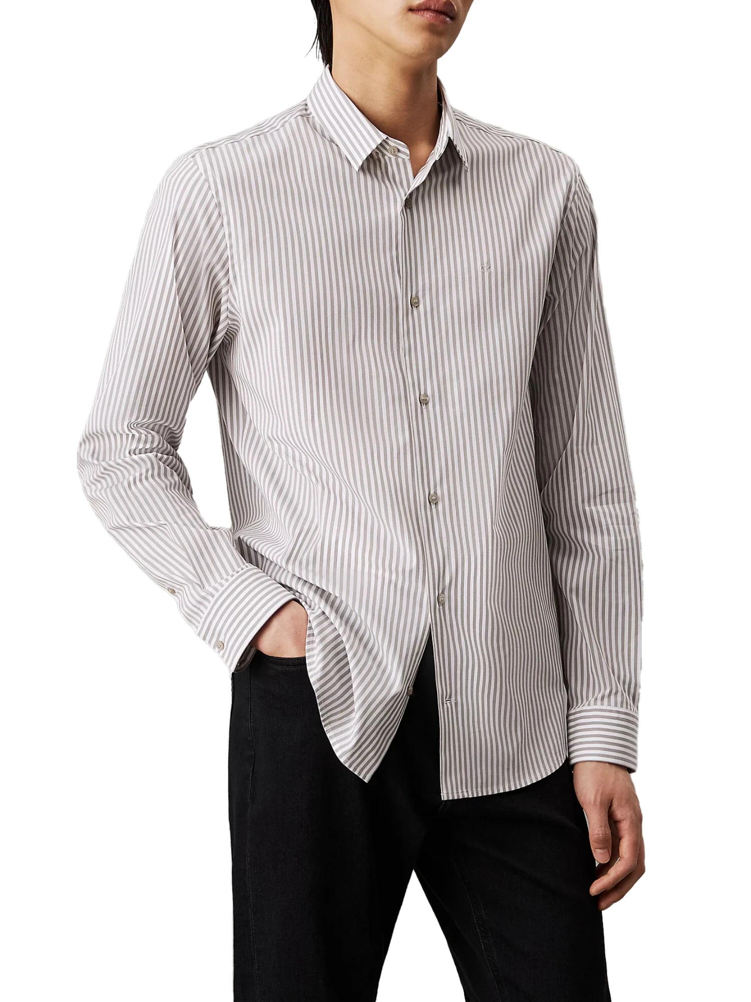 CAMICIA IN POPELINE DI COTONE MISTO UOMO BIANCO