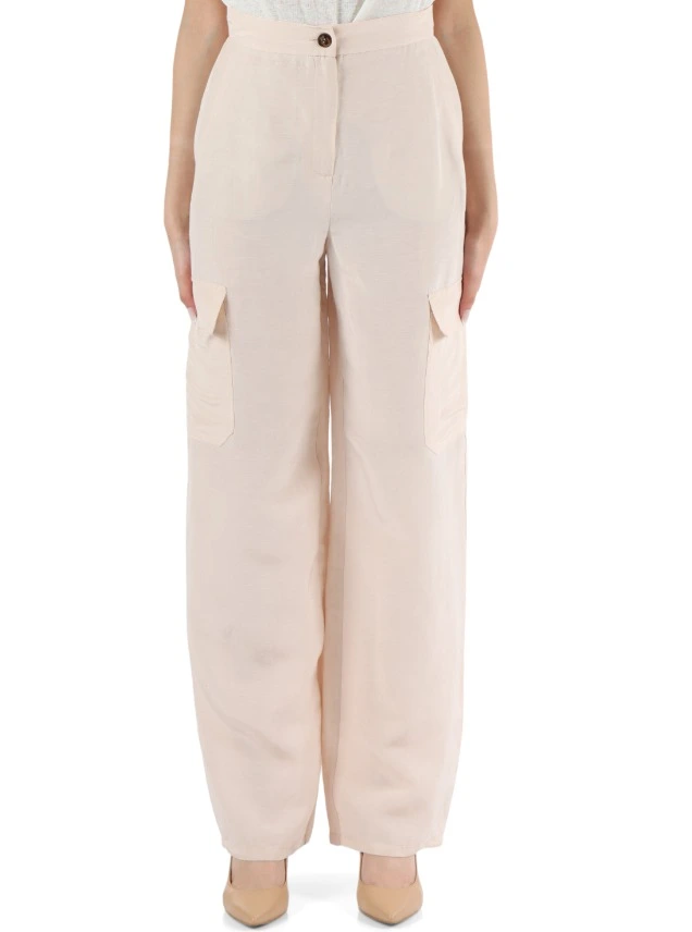 PANTALONI CARGO IN MISTO LINO DONNA BEIGE