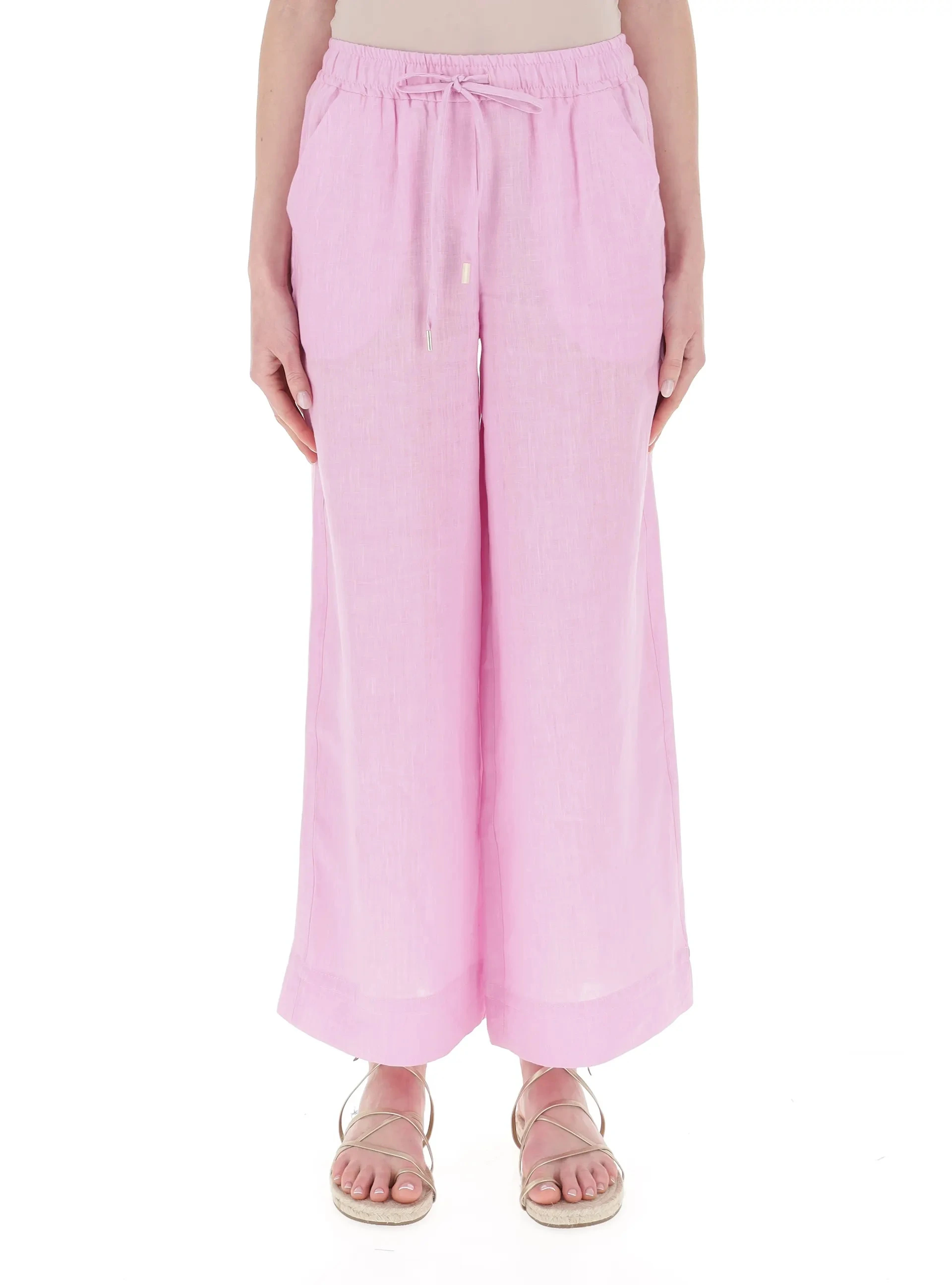 PANTALONI PALAZZO IN PURO LINO DONNA ROSA