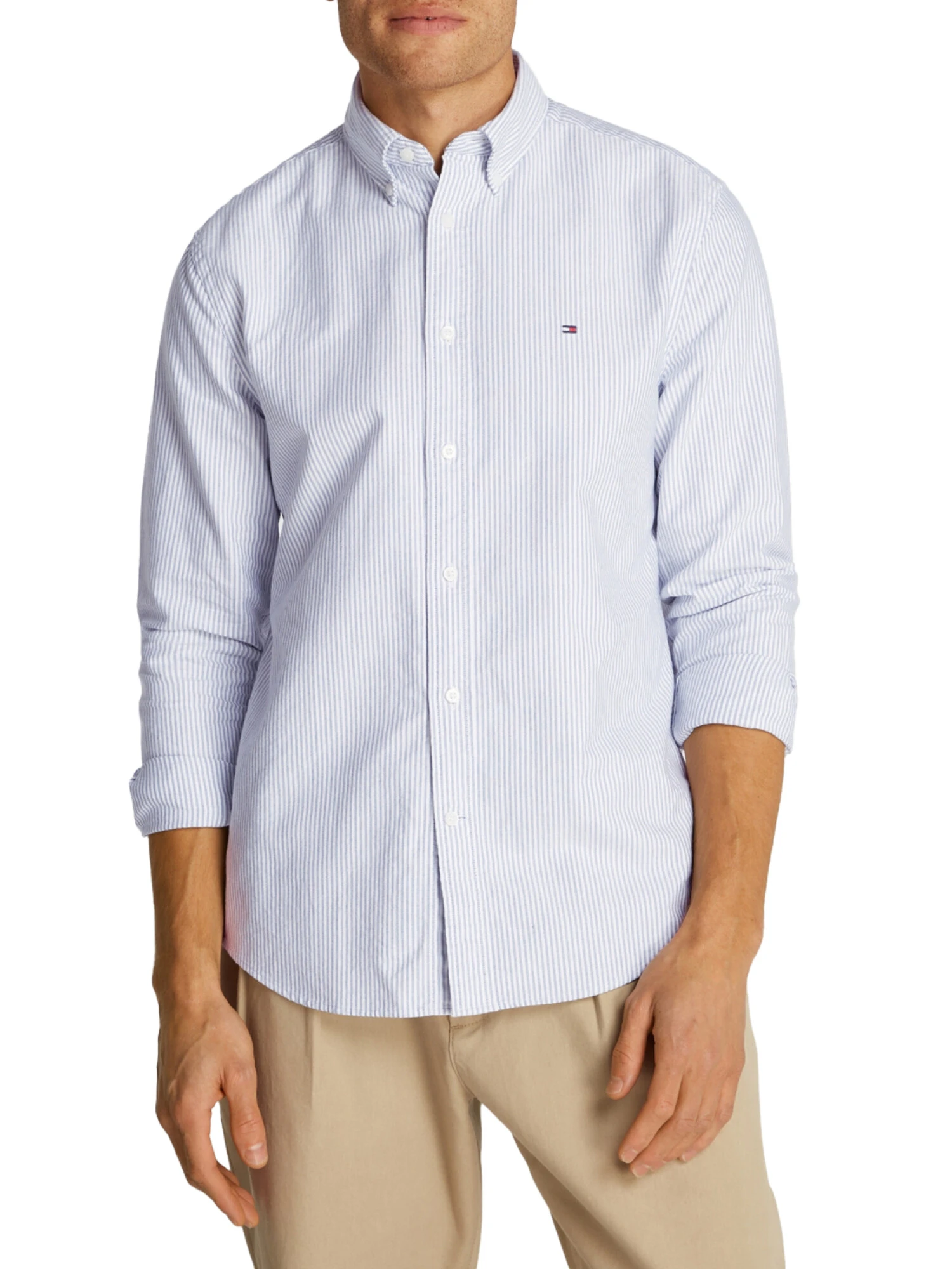 CAMICIA IN PURO COTONE CON LOGO RICAMATO RIGHE BLU UOMO BIANCO