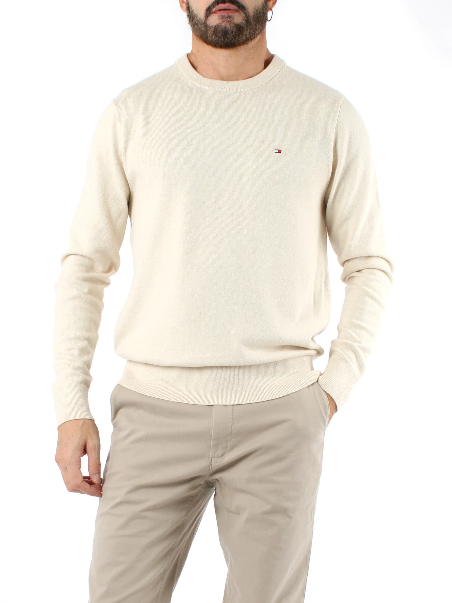 MAGLIA GIROCOLLO IN COTONE E CASHMERE UOMO BIANCO