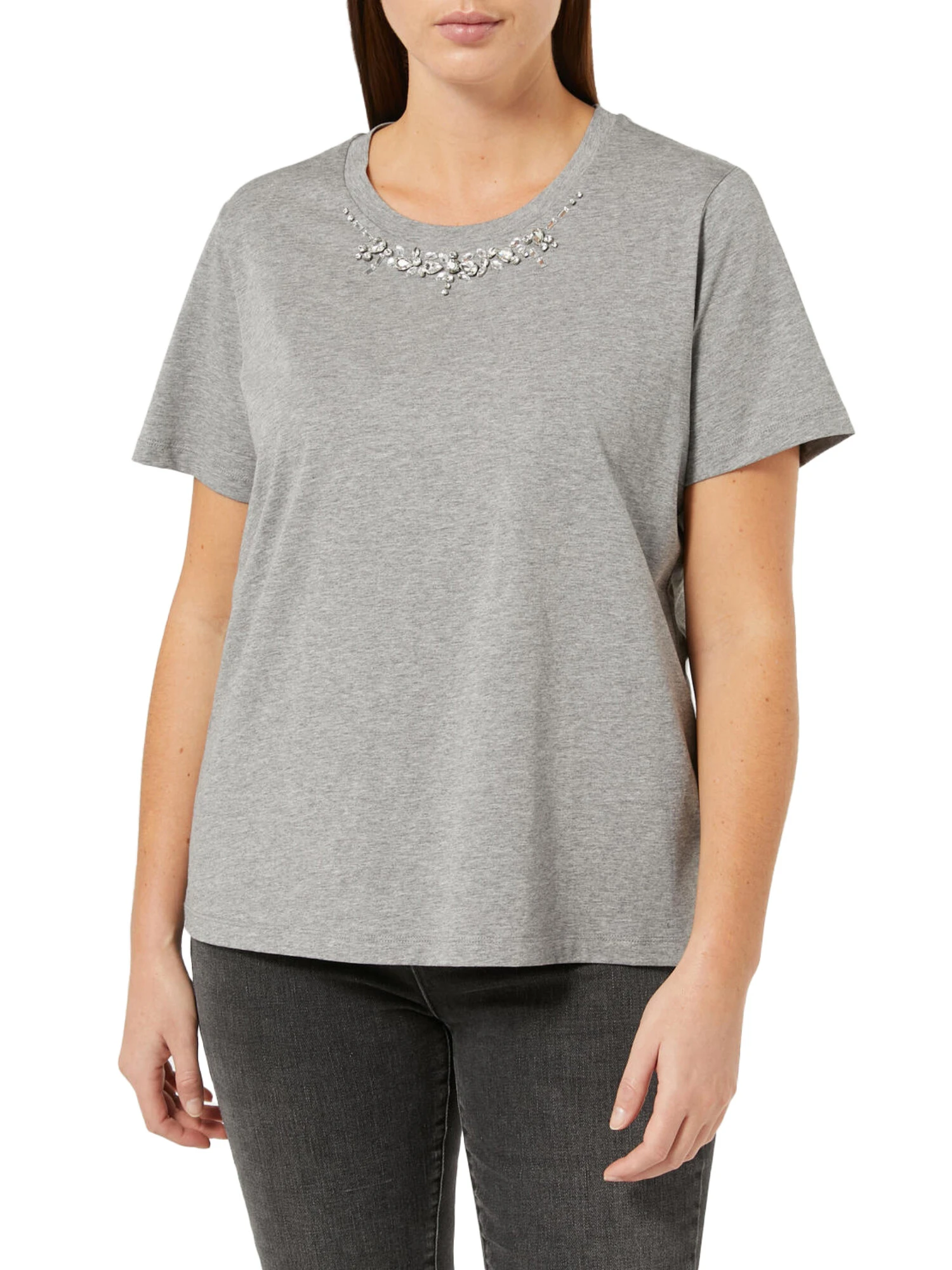 T-SHIRT MANICA CORTA IN MAGLIA DI COTONE DONNA GRIGIO