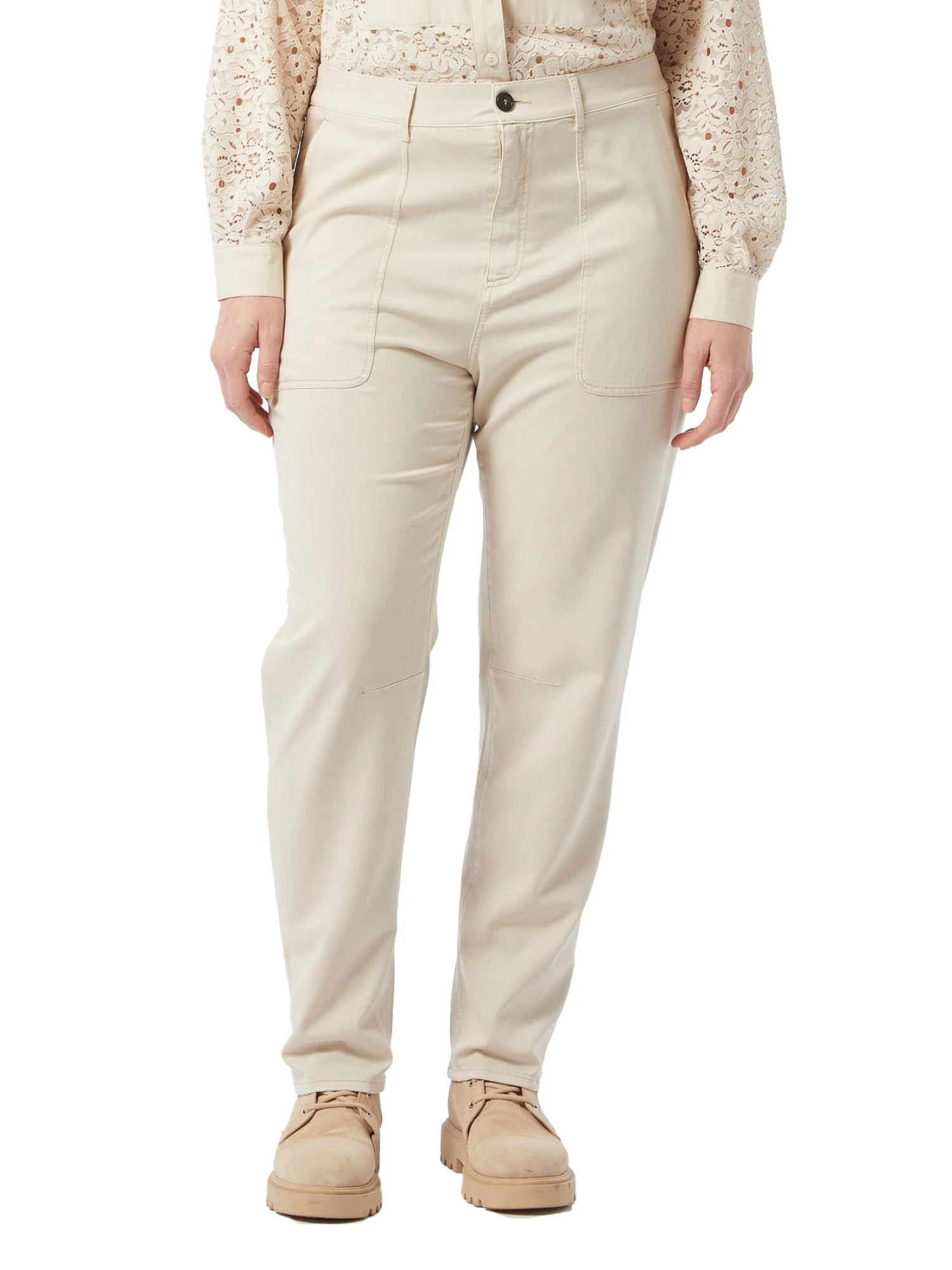 PANTALONI A SIGARETTA IN TRAMA MISTO VISCOSA DONNA BEIGE