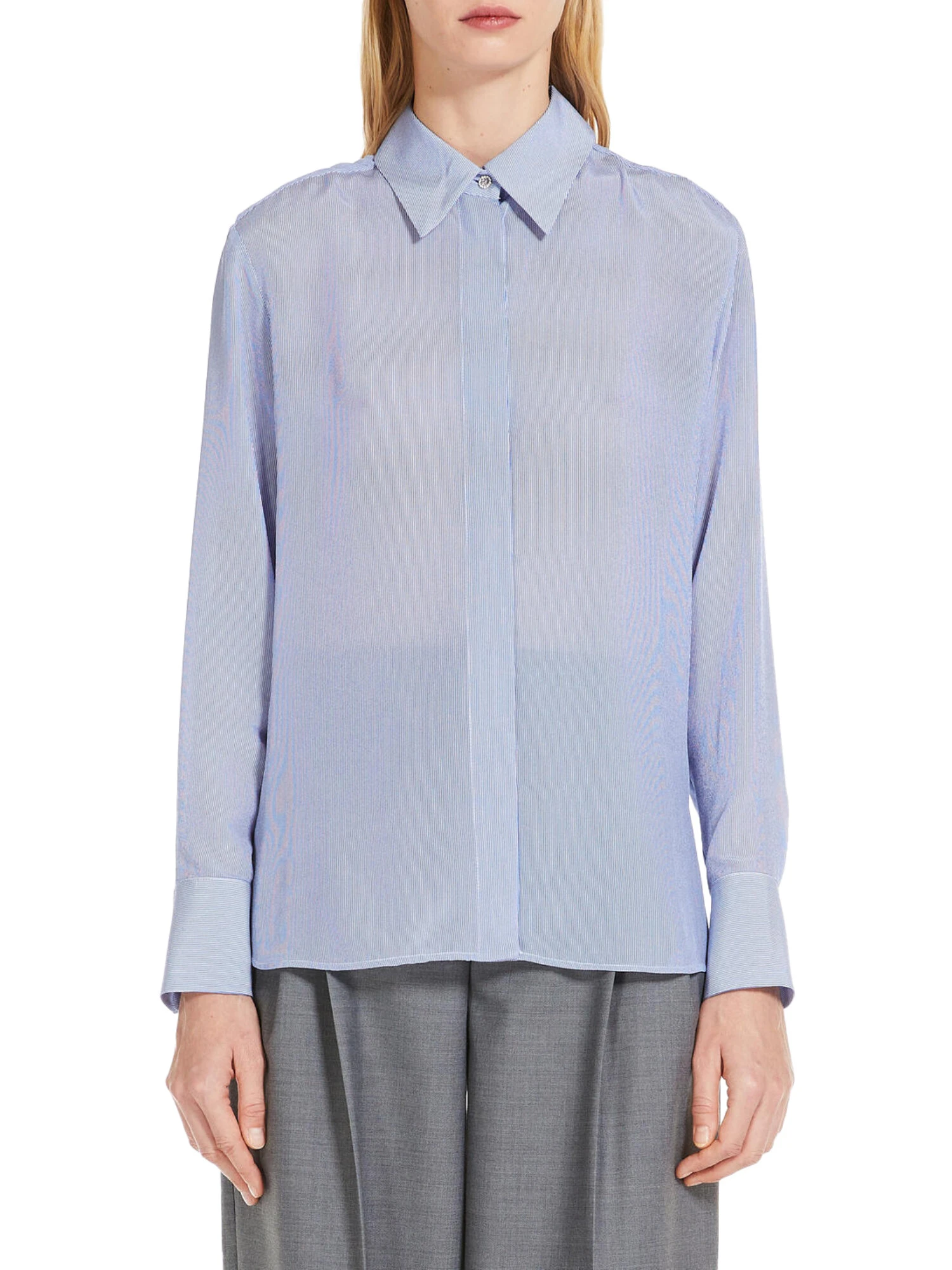 CAMICIA IN CREPE DE CHINE PURA SETA DONNA CELESTE