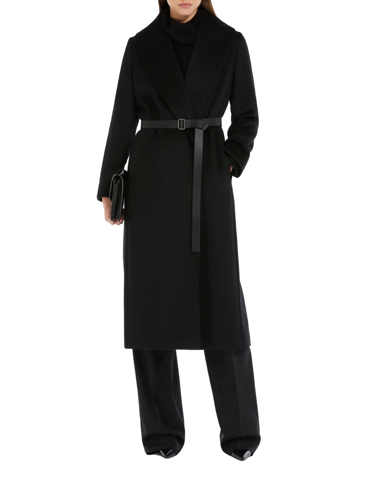 Maxmara Studio CAPPOTTO LUNGO IN PURA LANA UNITO E MELANGE DONNA NERO Step By Step Shop