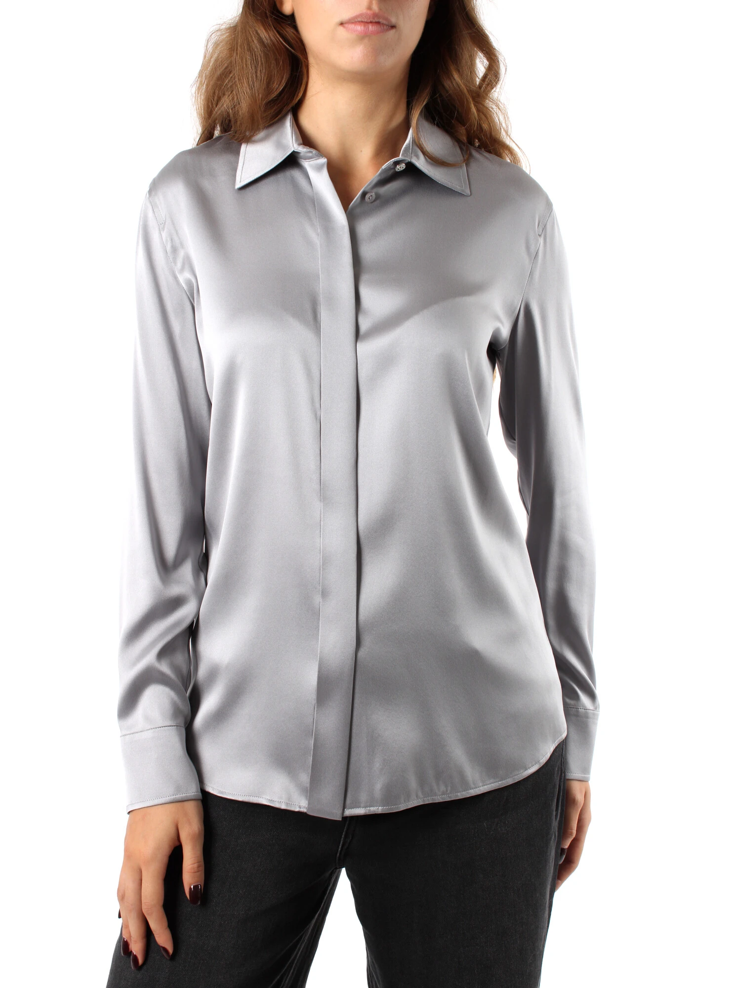 CAMICIA MISTO SETA IN TRAMA LAVATO DONNA GRIGIO