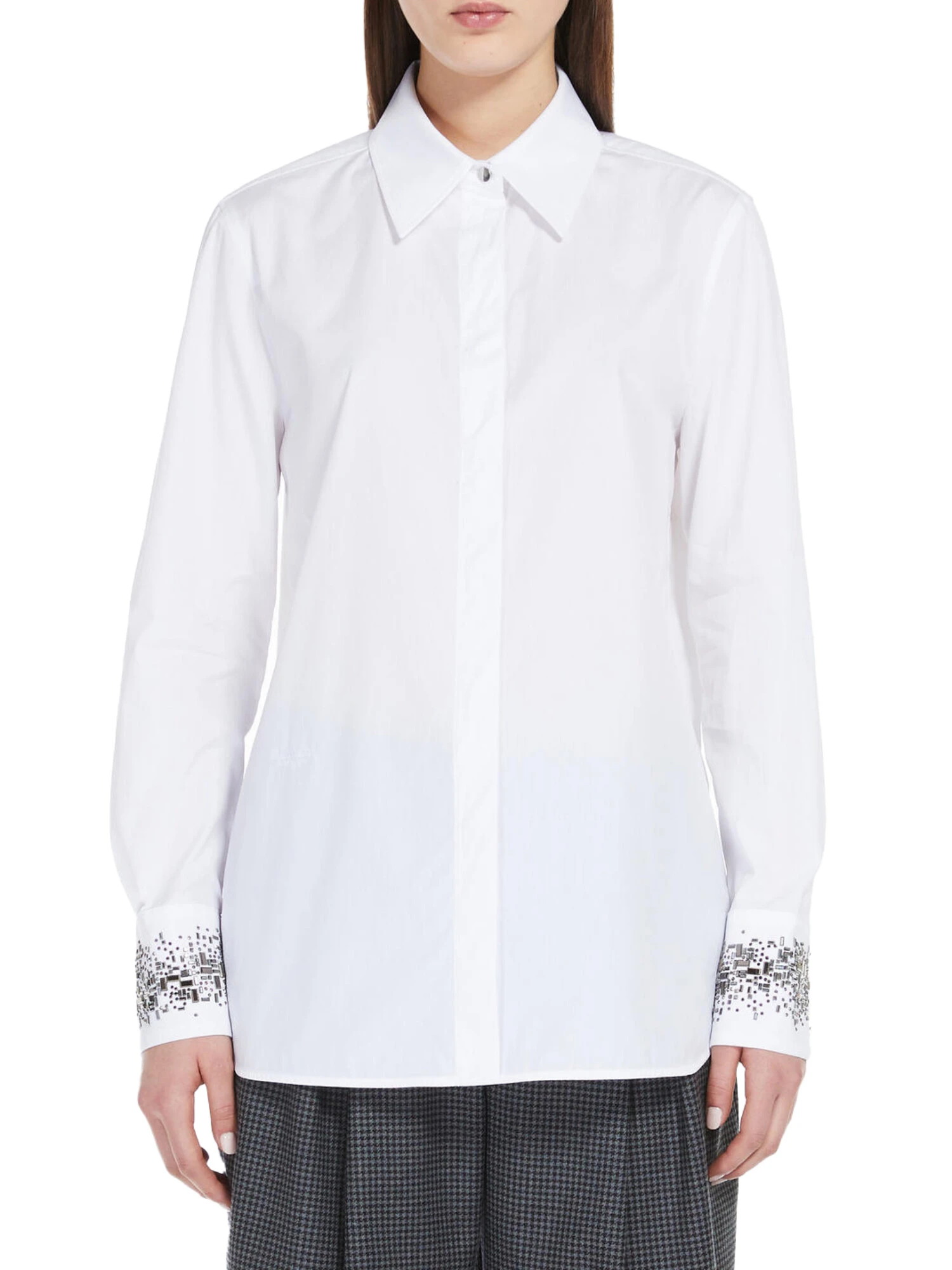 CAMICIA IN POPELINE DI COTONE CON DECORAZIONI DONNA BIANCO