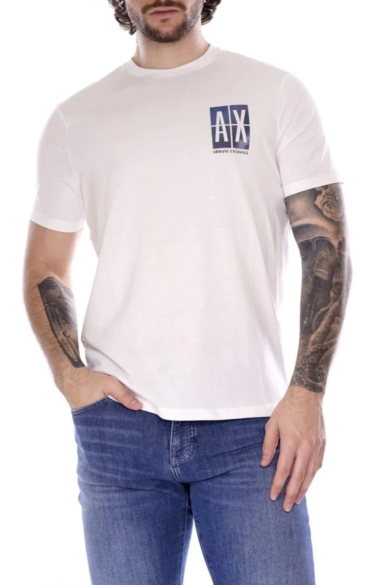 T-SHIRT MANICA CORTA CON STAMPA LOGO A CONTRASTO UOMO BIANCO