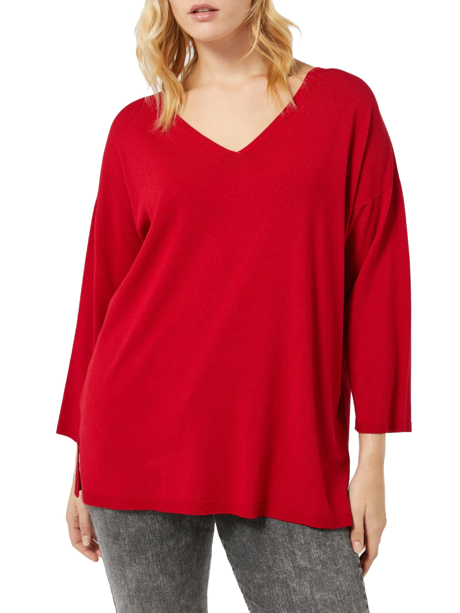 MAGLIA SCOLLO A V MISTO VISCOSA DONNA ROSSO