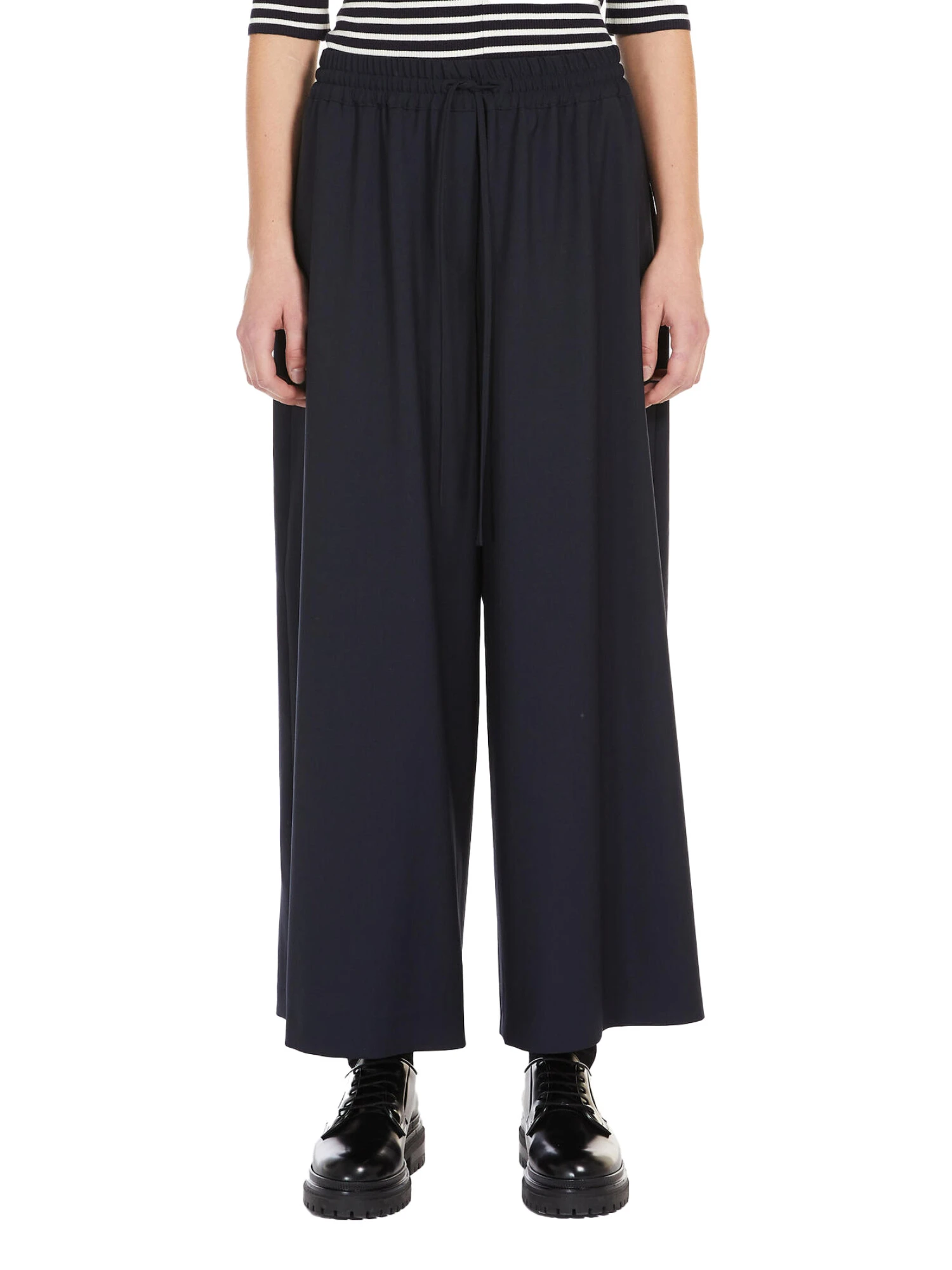 PANTALONI PALAZZO IN TELA DI PURA LANA DONNA BLU