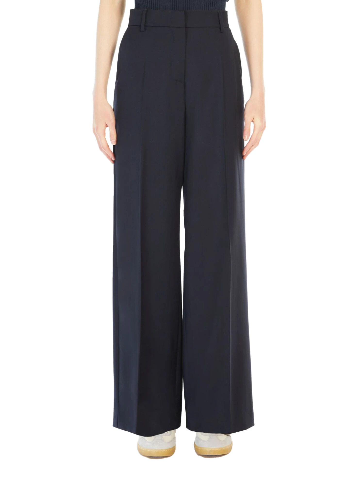 PANTALONI PALAZZO TELA DI PURA LANA DONNA BLU