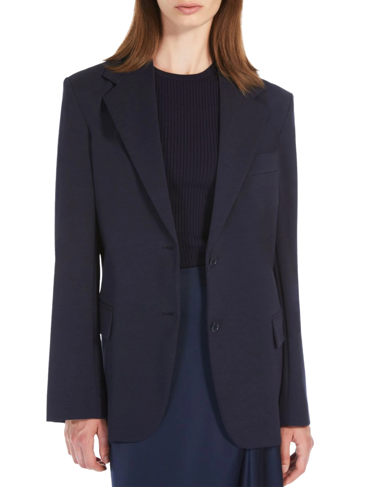 GIACCA BLAZER IN PUNTO MILANO MISTO COTONE DONNA BLU