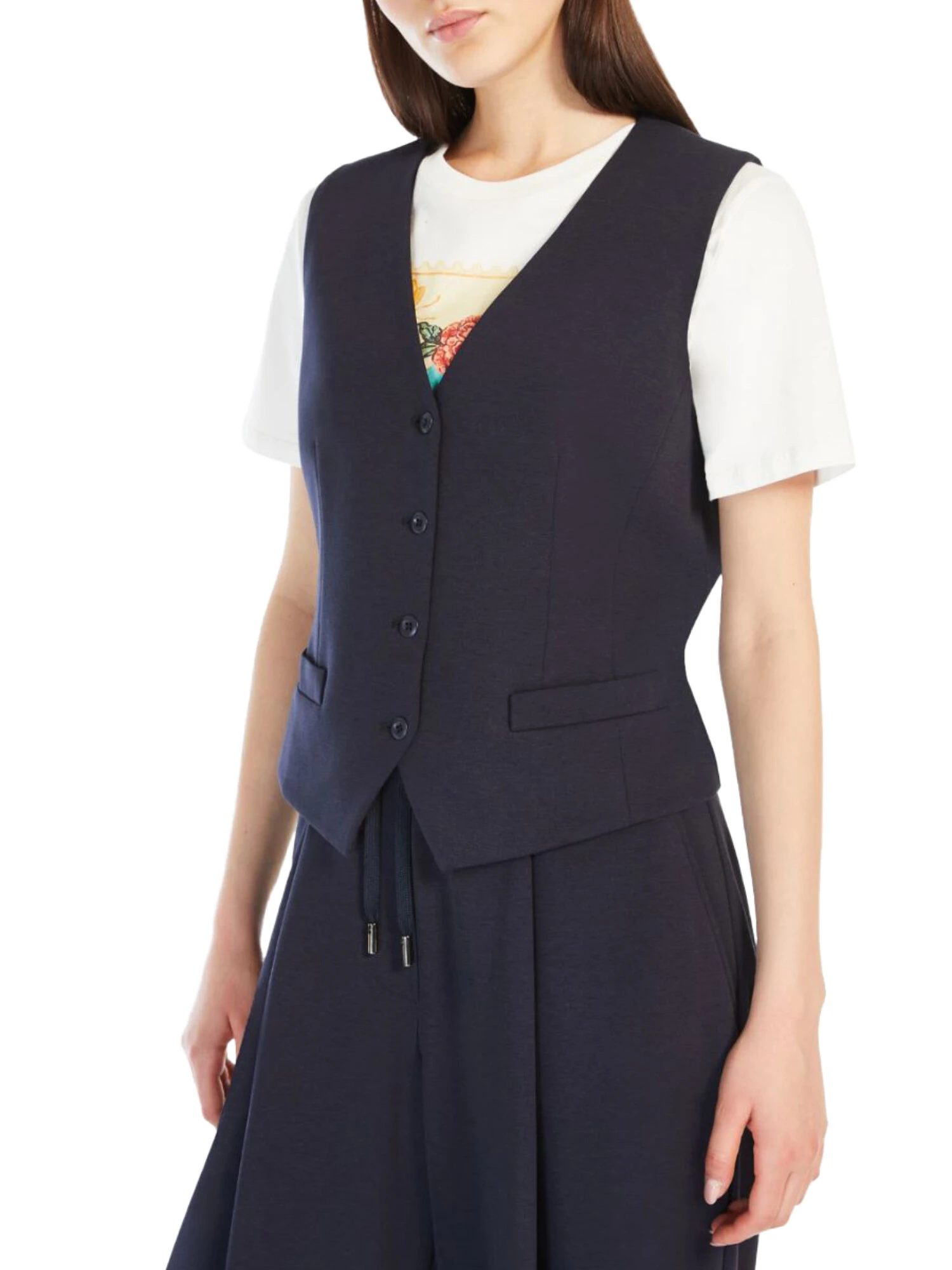 GILET IN MAGLIA PUNTO MILANO MISTO COTONE DONNA BLU