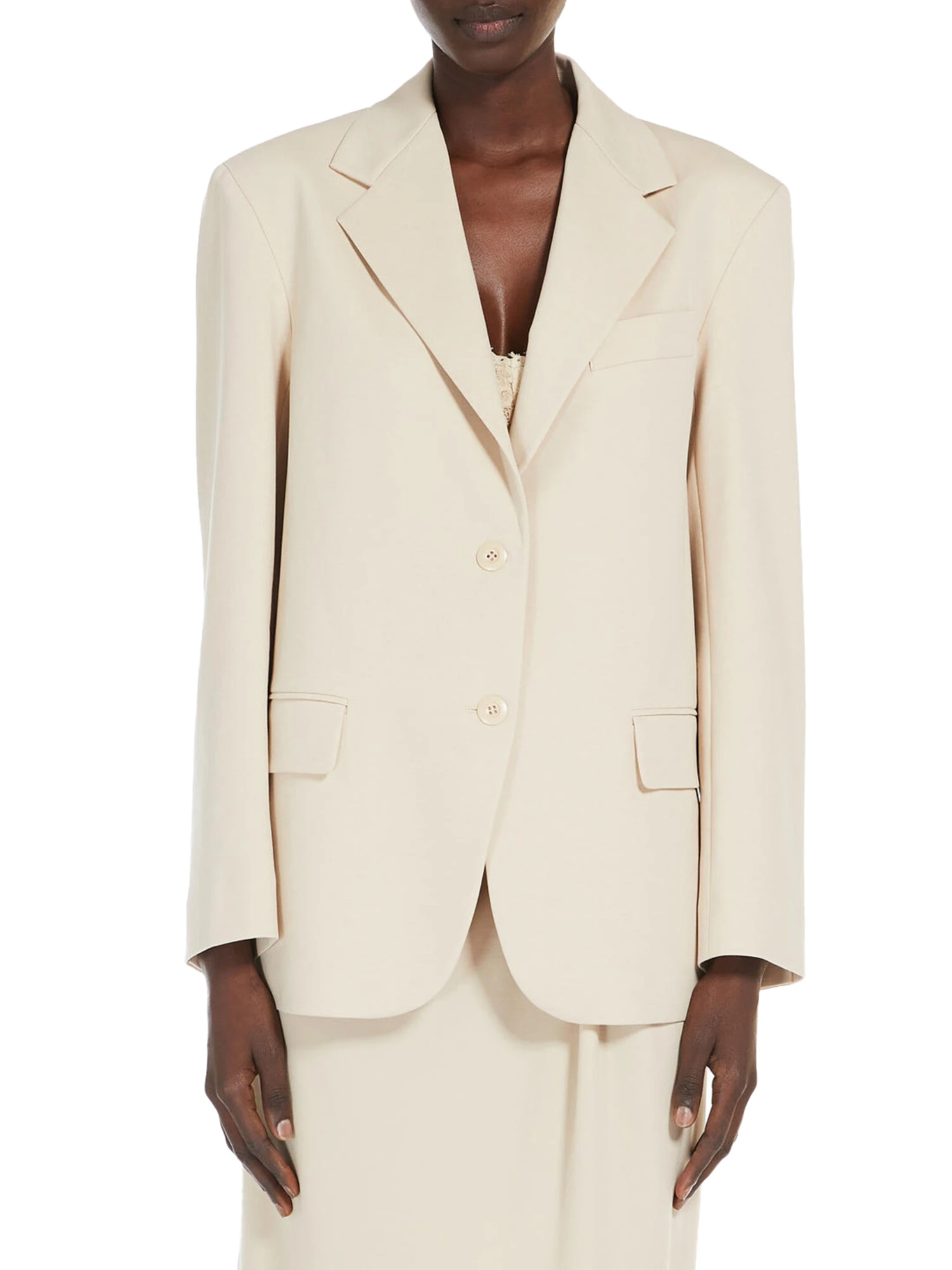 GIACCA BLAZER IN PUNTO MILANO MISTO COTONE DONNA BEIGE