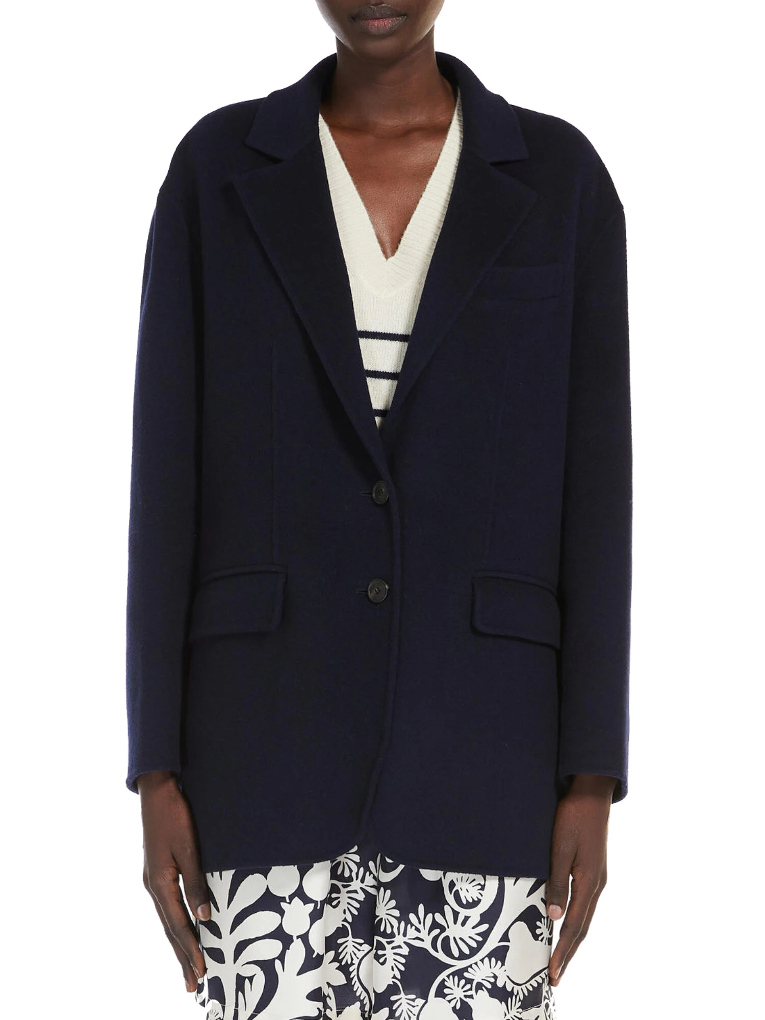 CAPPOTTO CORTO IN DRAP DI PURA LANA DONNA BLU