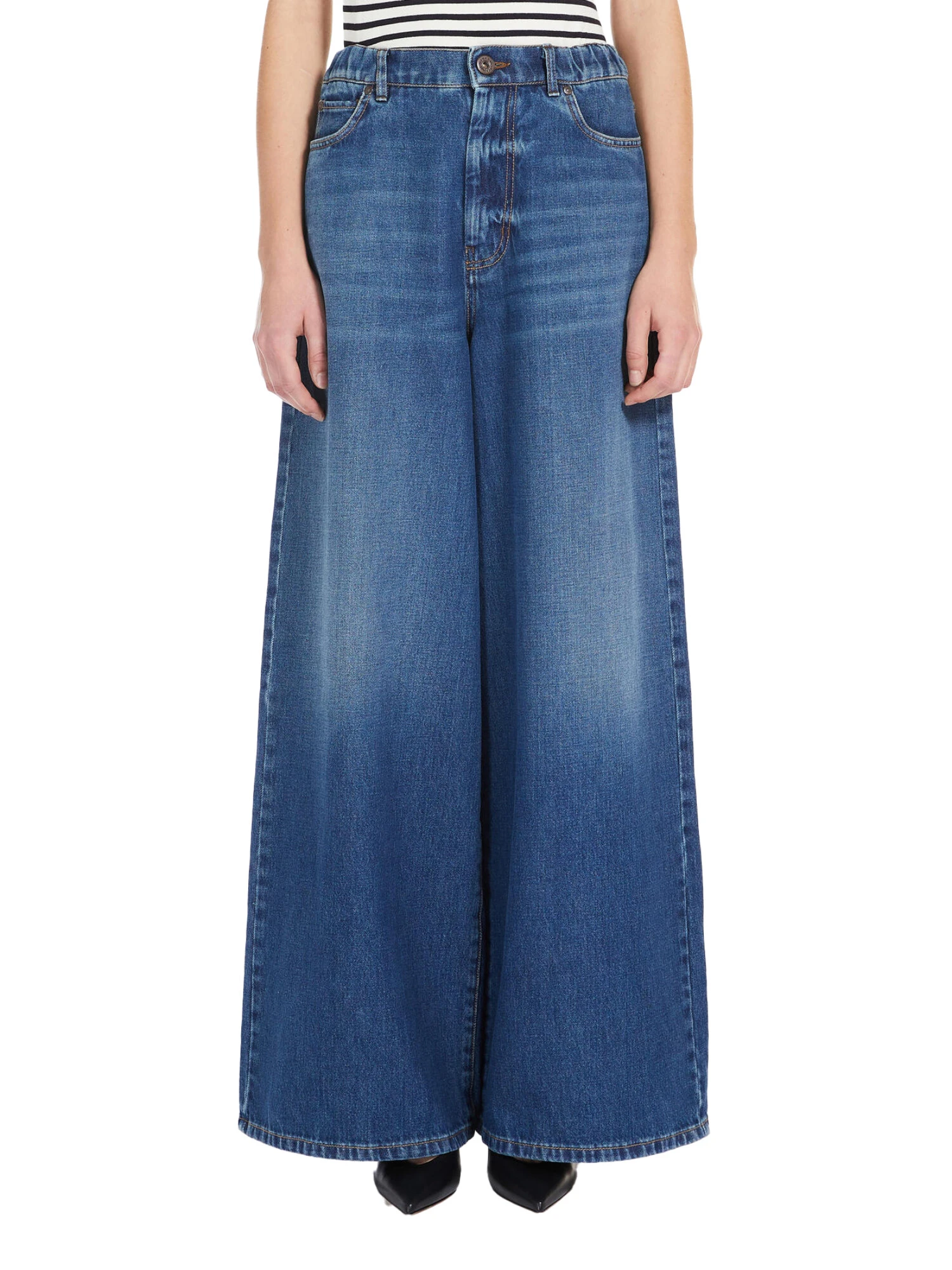 JEANS PALAZZO IN DENIM DI PURO COTONE DONNA BLU