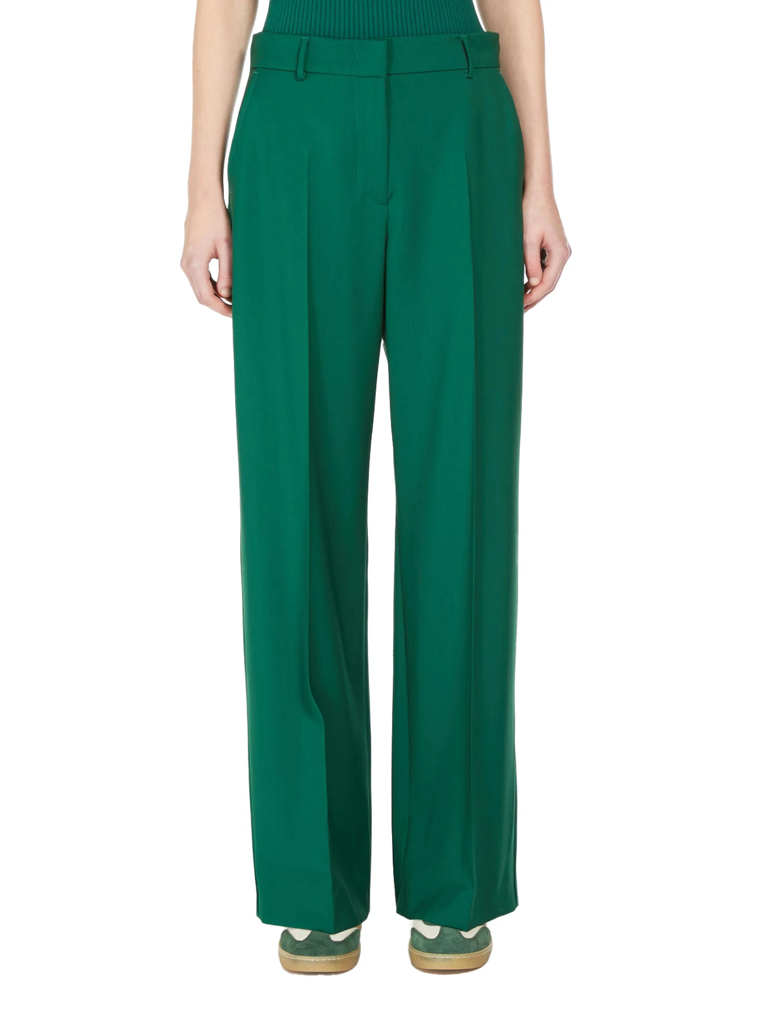 PANTALONI PALAZZO TELA DI PURA LANA DONNA VERDE