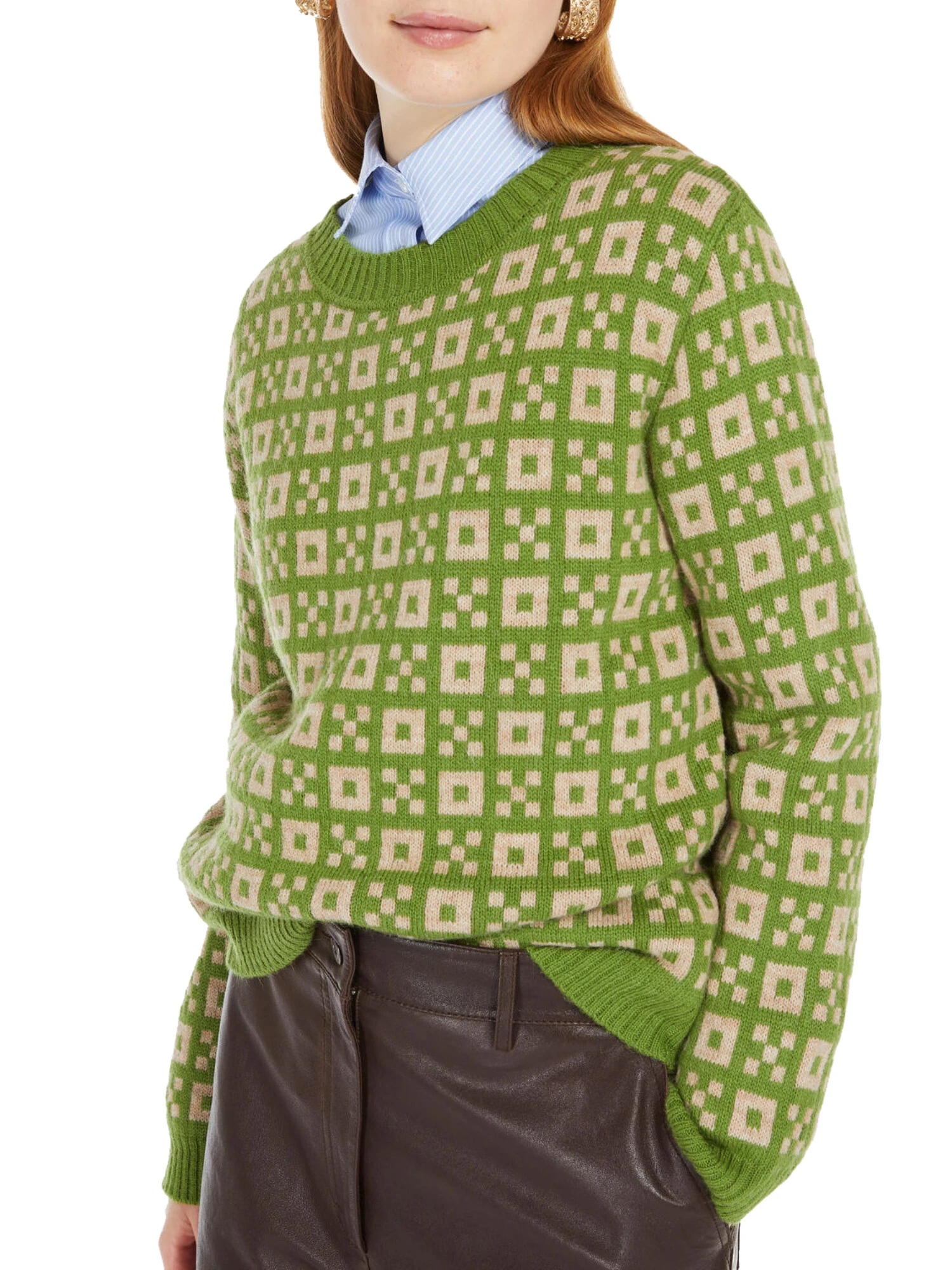 MAGLIA GIROCOLLO IN MISTO LANA E ALPACA IN JACQUARD DONNA VERDE