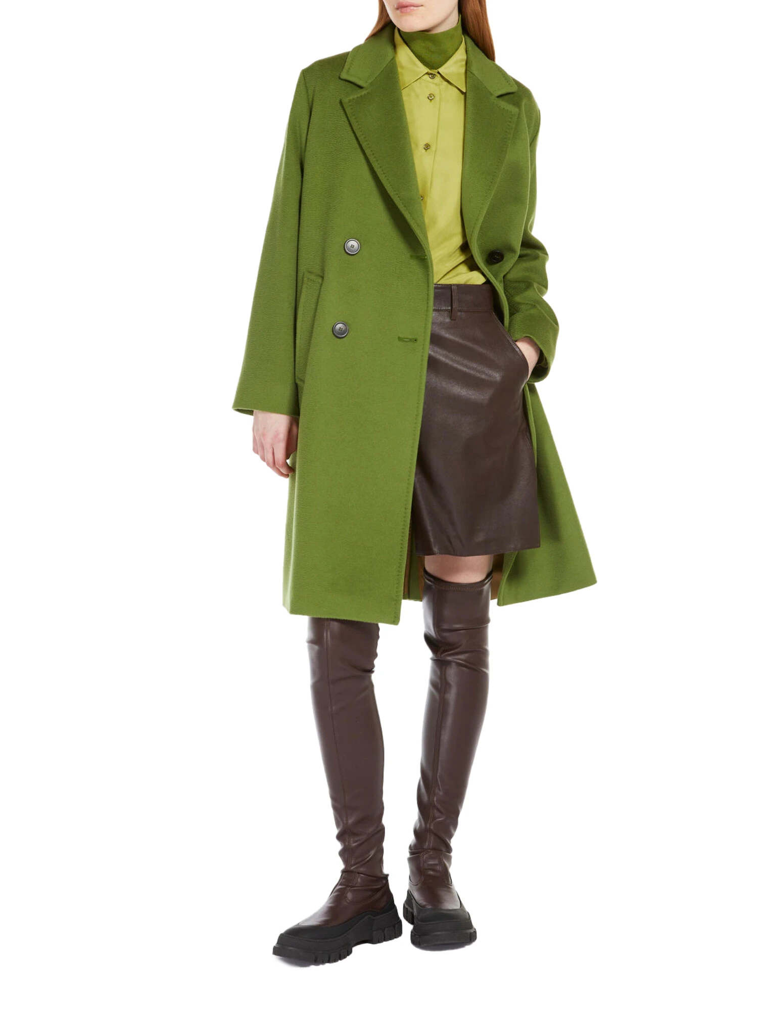 CAPPOTTO LUNGO IN PURA LANA E MELANGE DONNA VERDE