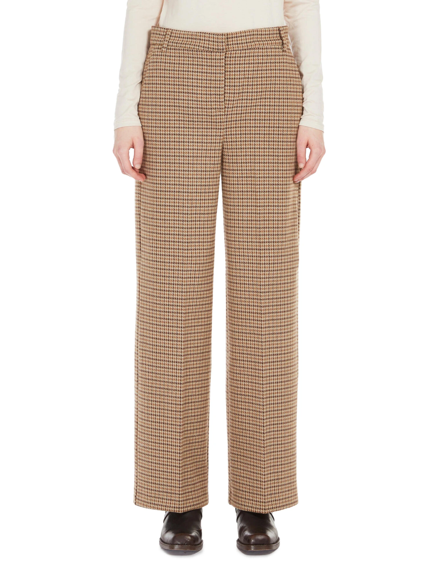 PANTALONI PALAZZO IN MAGLIA MISTO COTONE DONNA MARRONE