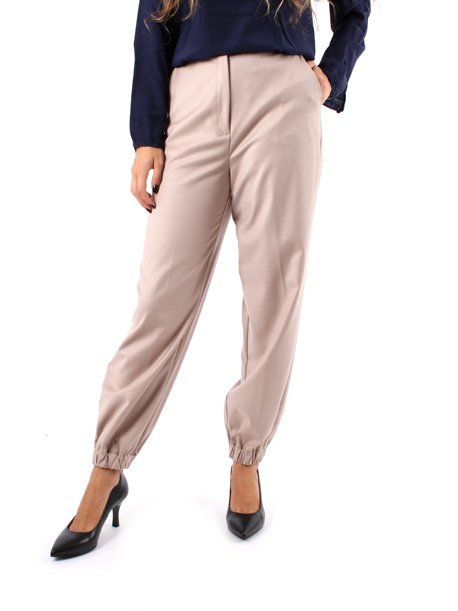 PANTALONI JOGGERS IN TRAMA POLIVISCOSA DONNA BEIGE