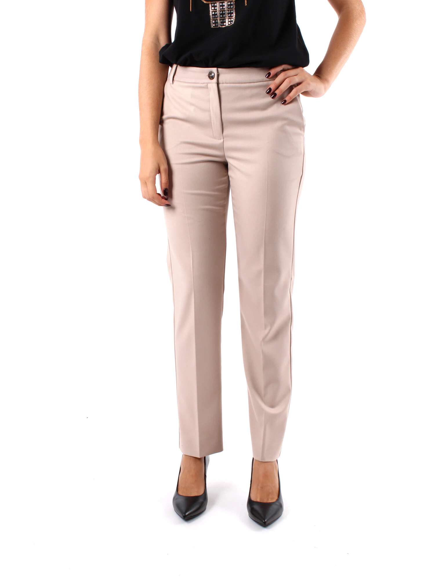 PANTALONI CHINO IN TRAMA DI POLIVISCOSA DONNA BEIGE