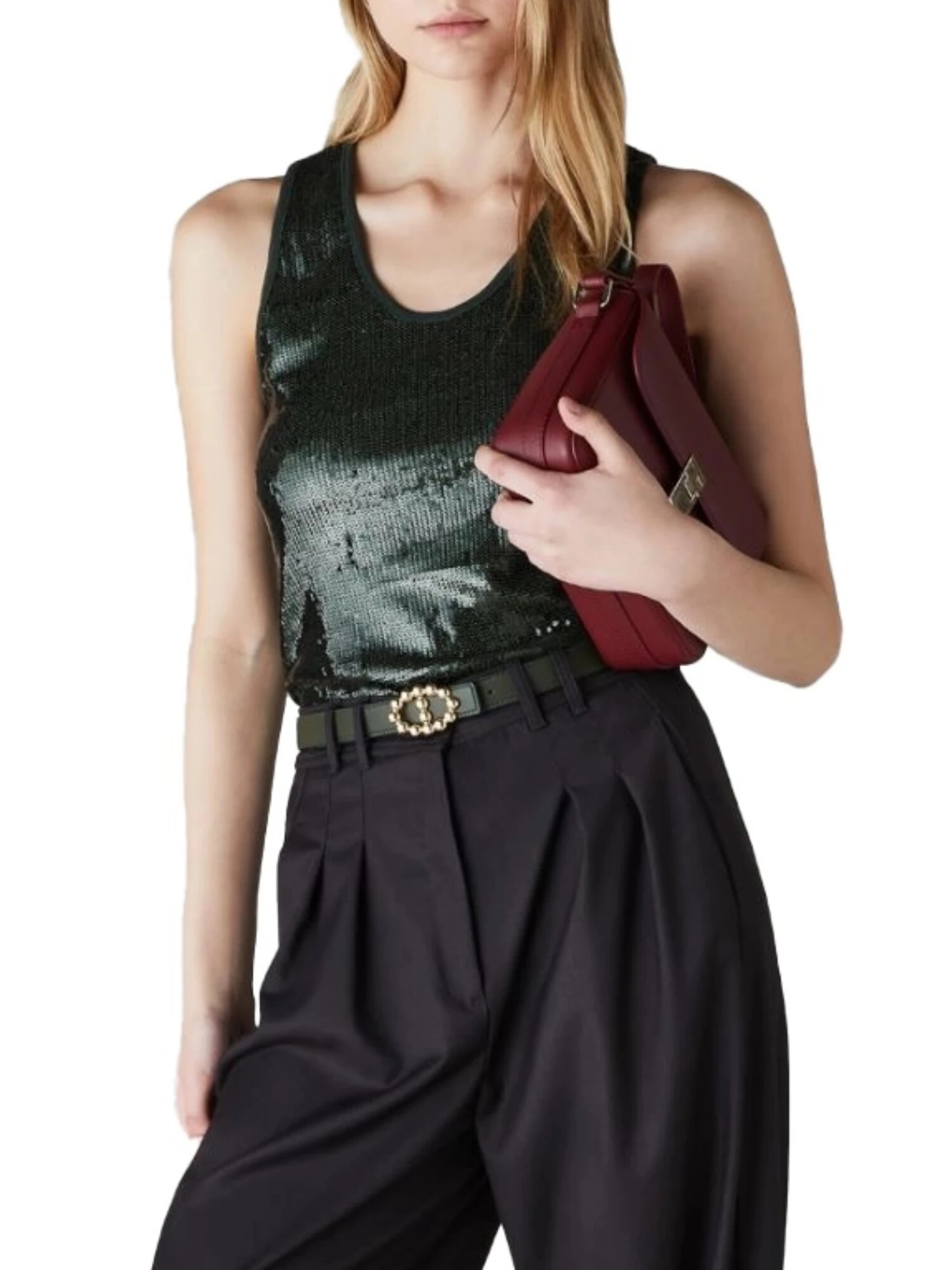 TOP IN MAGLIA CON RICAMO E PAILLETTES DONNA VERDE