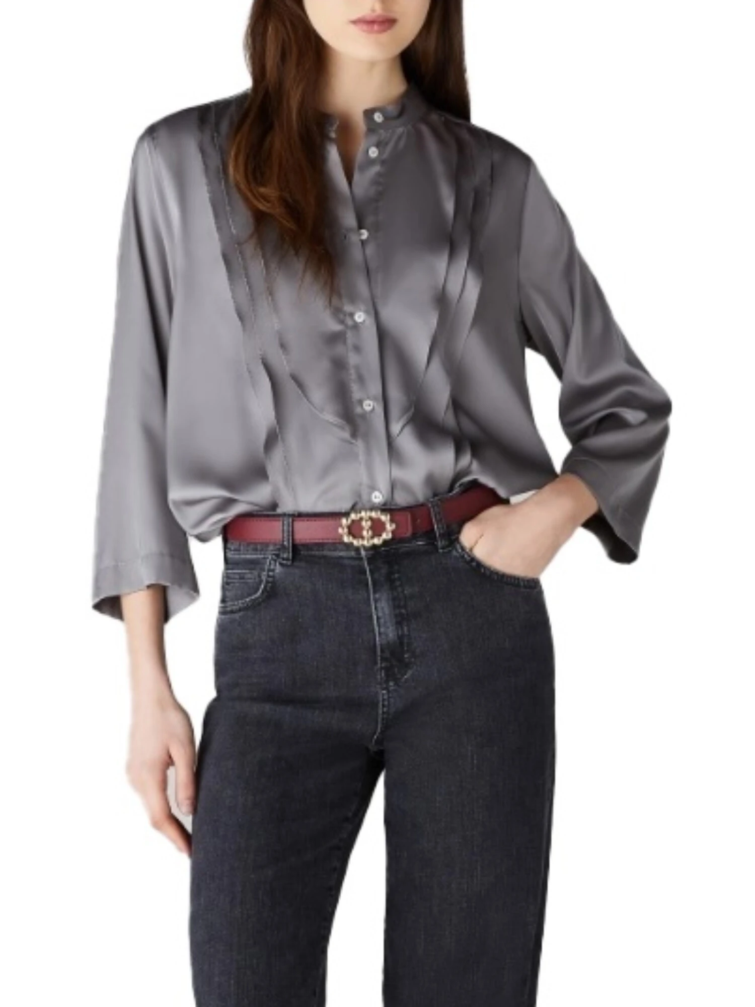 CAMICIA IN RASO LEGGERO CON TRAMA MONOELASTICA DONNA GRIGIO