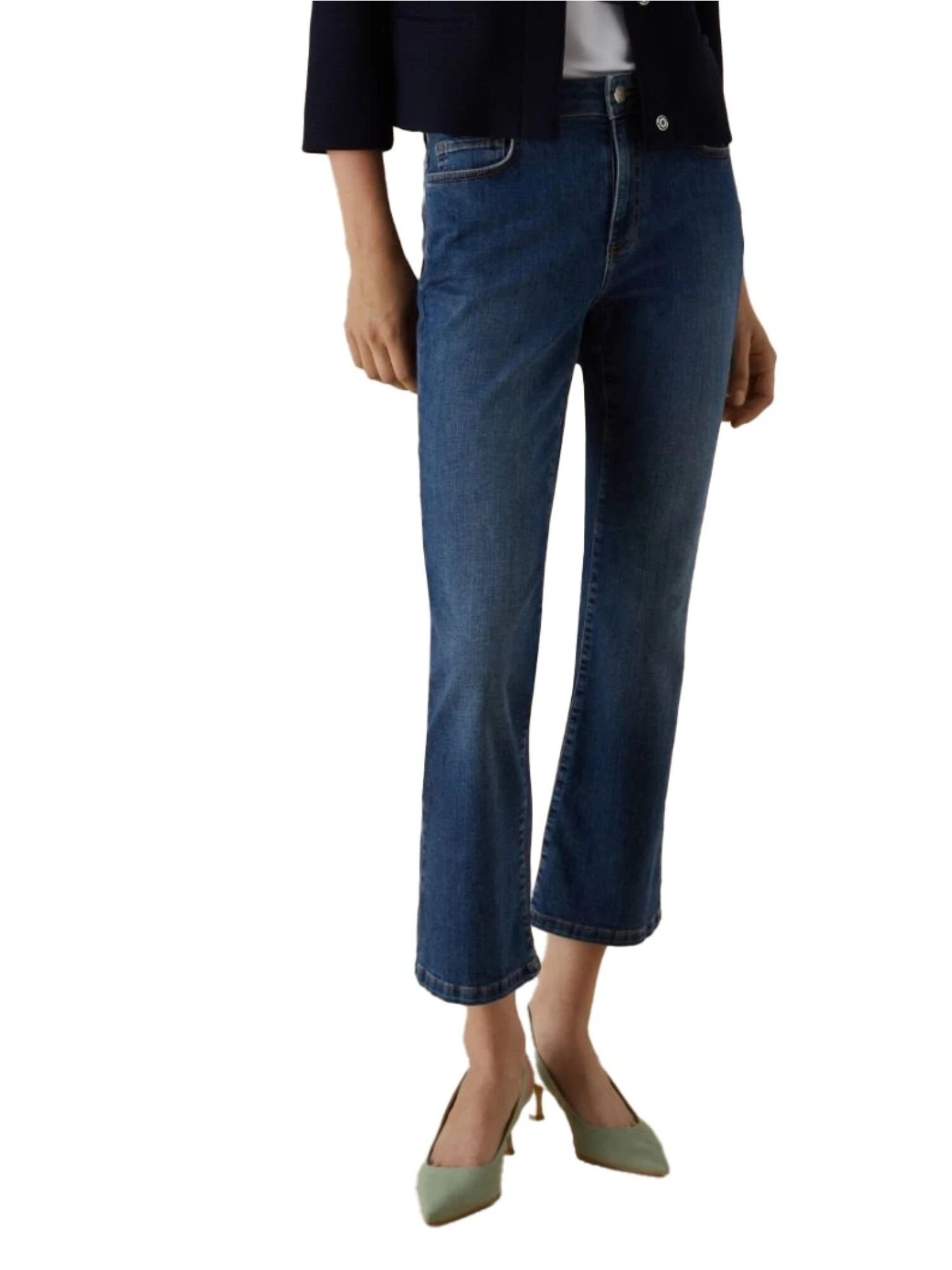 JEANS CROPPED A ZAMPA IN DENIM DI COTONE TRATTATO DONNA BLU