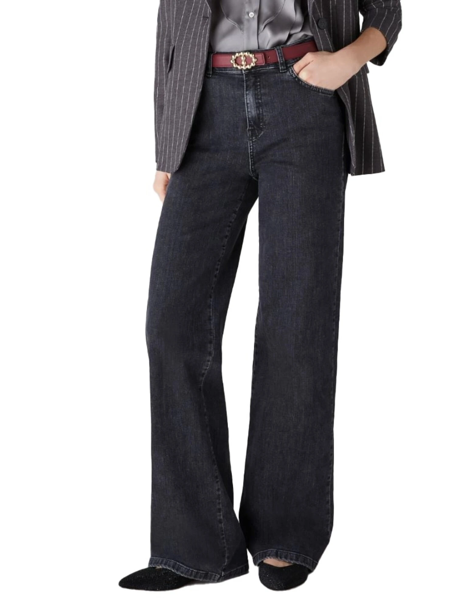 JEANS PALAZZO IN DENIM DI COTONE TRATTATO DONNA NERO