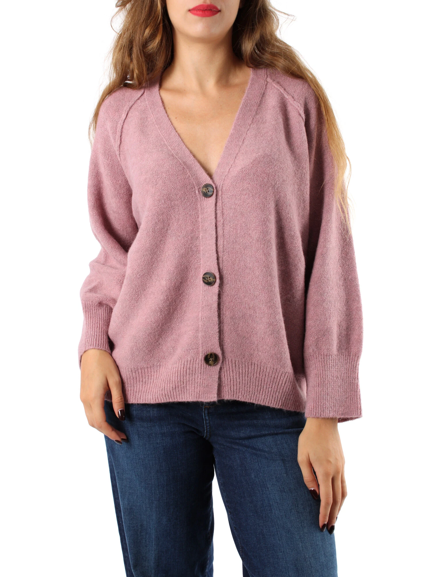 CARDIGAN IN MAGLIA CON POLSINI A COSTE DONNA MALVA