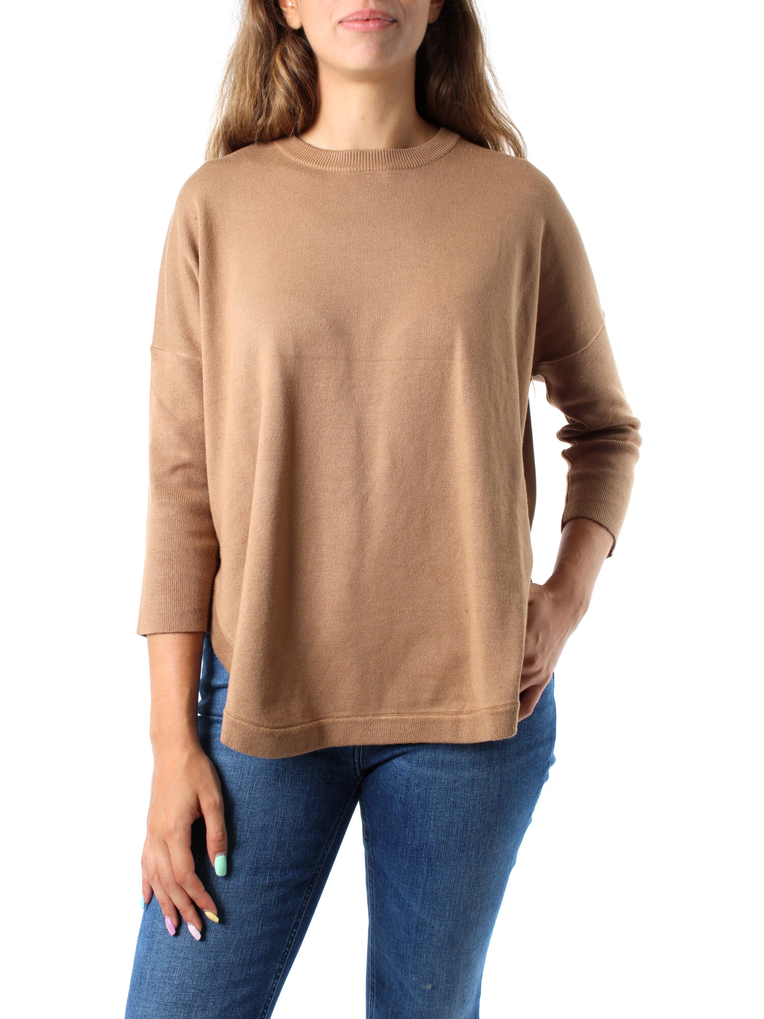 MAGLIA SCOLLO A V IN FILATO DI VISCOSA DONNA BEIGE