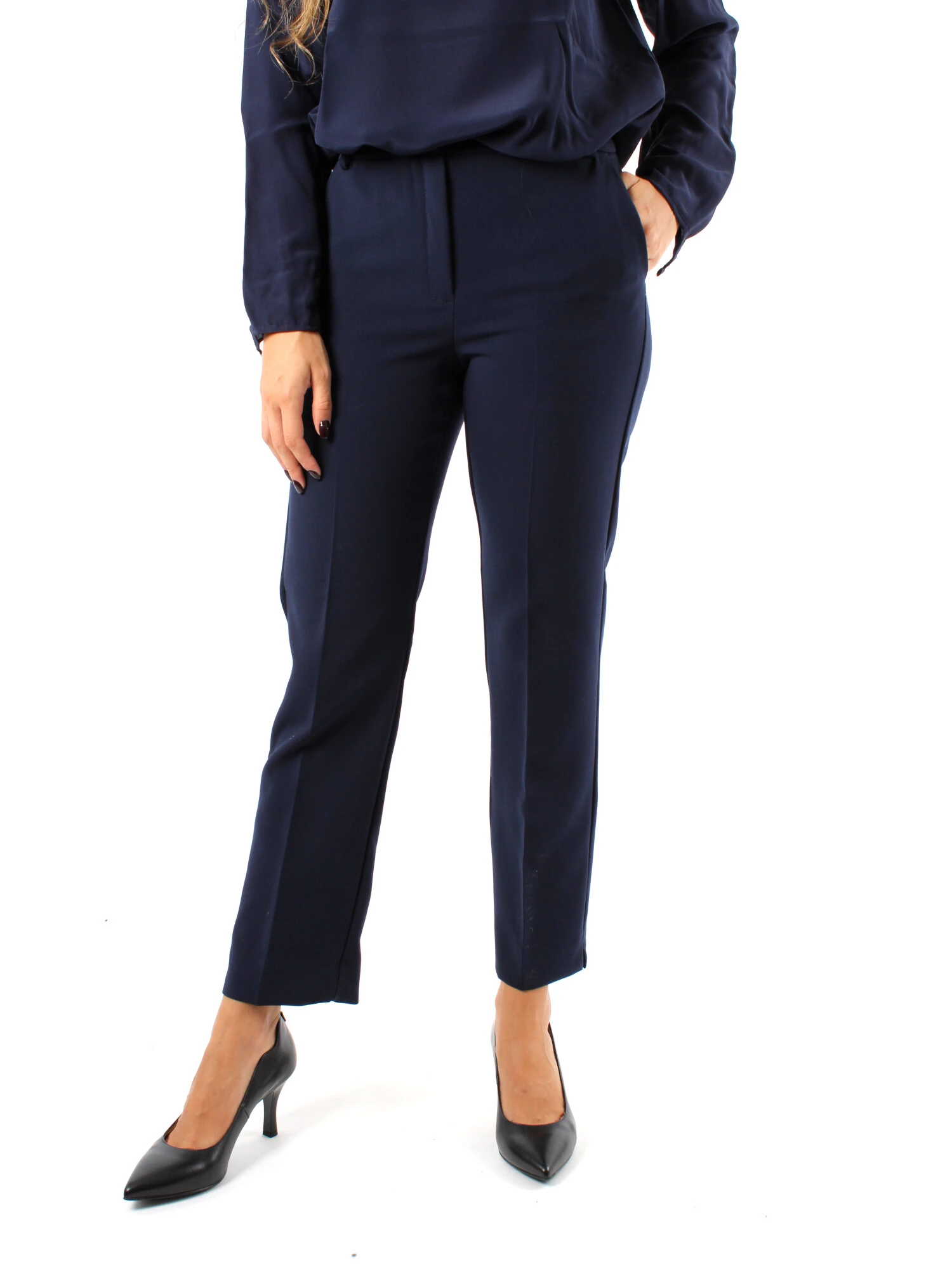 PANTALONI A SIGARETTA ELASTICI MISTO VISCOSA DONNA BLU