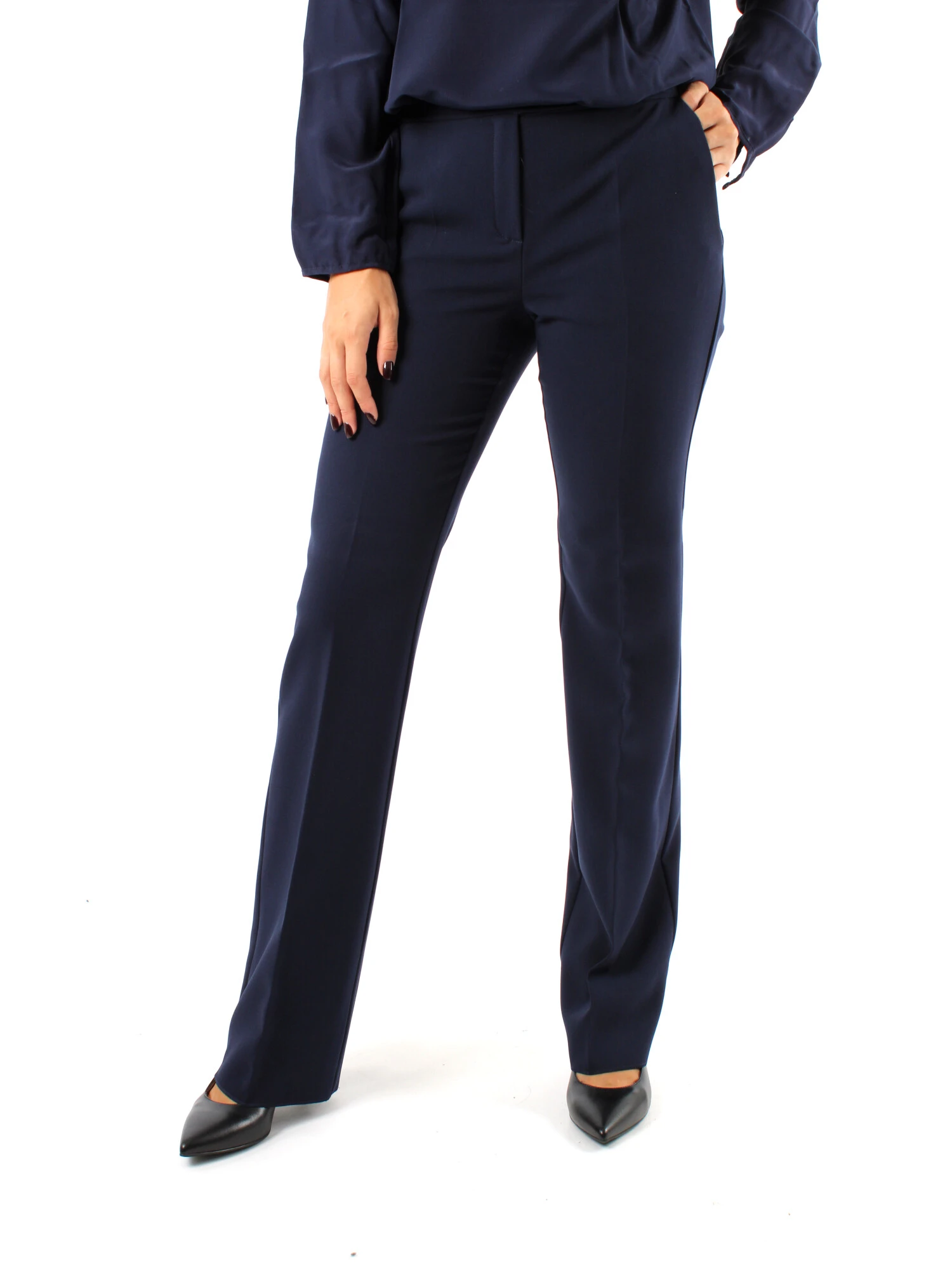 PANTALONI ZAMPA ELASTICI MISTO VISCOSA DONNA BLU