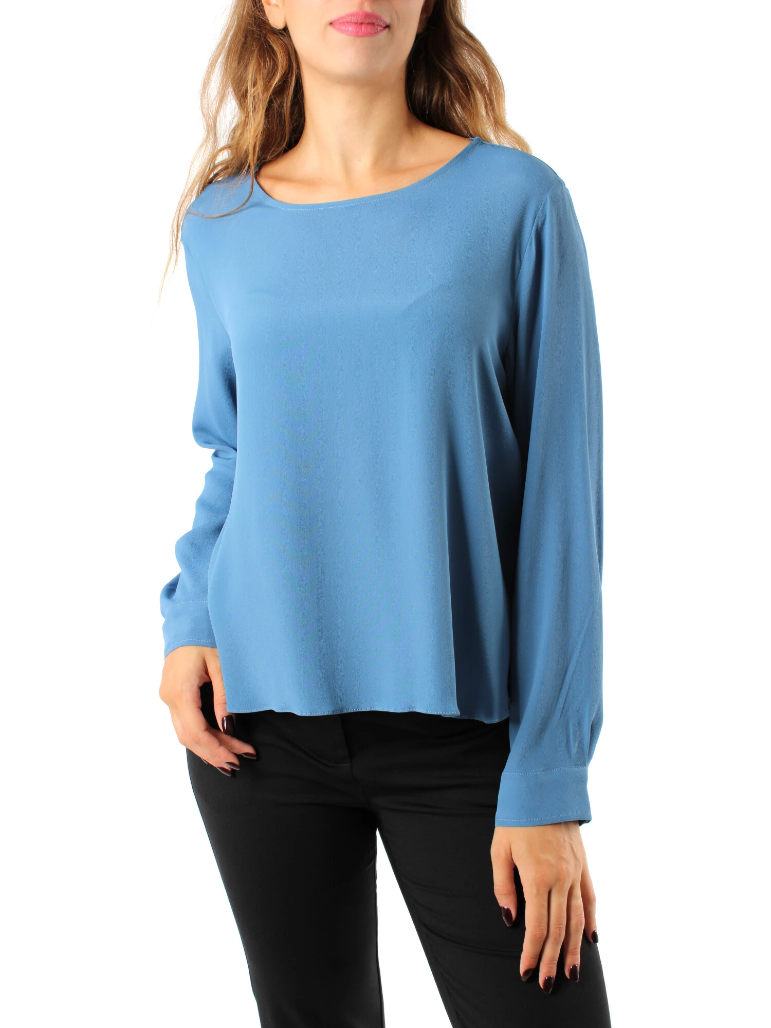 BLUSA IN CREPE DE CHINE E MISTO SETA DONNA AZZURRO