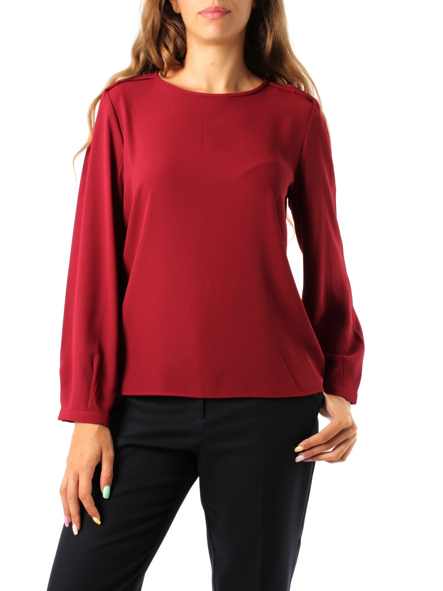 BLUSA GIROCOLLO IN CREPE LEGGERO DONNA BORDEAUX