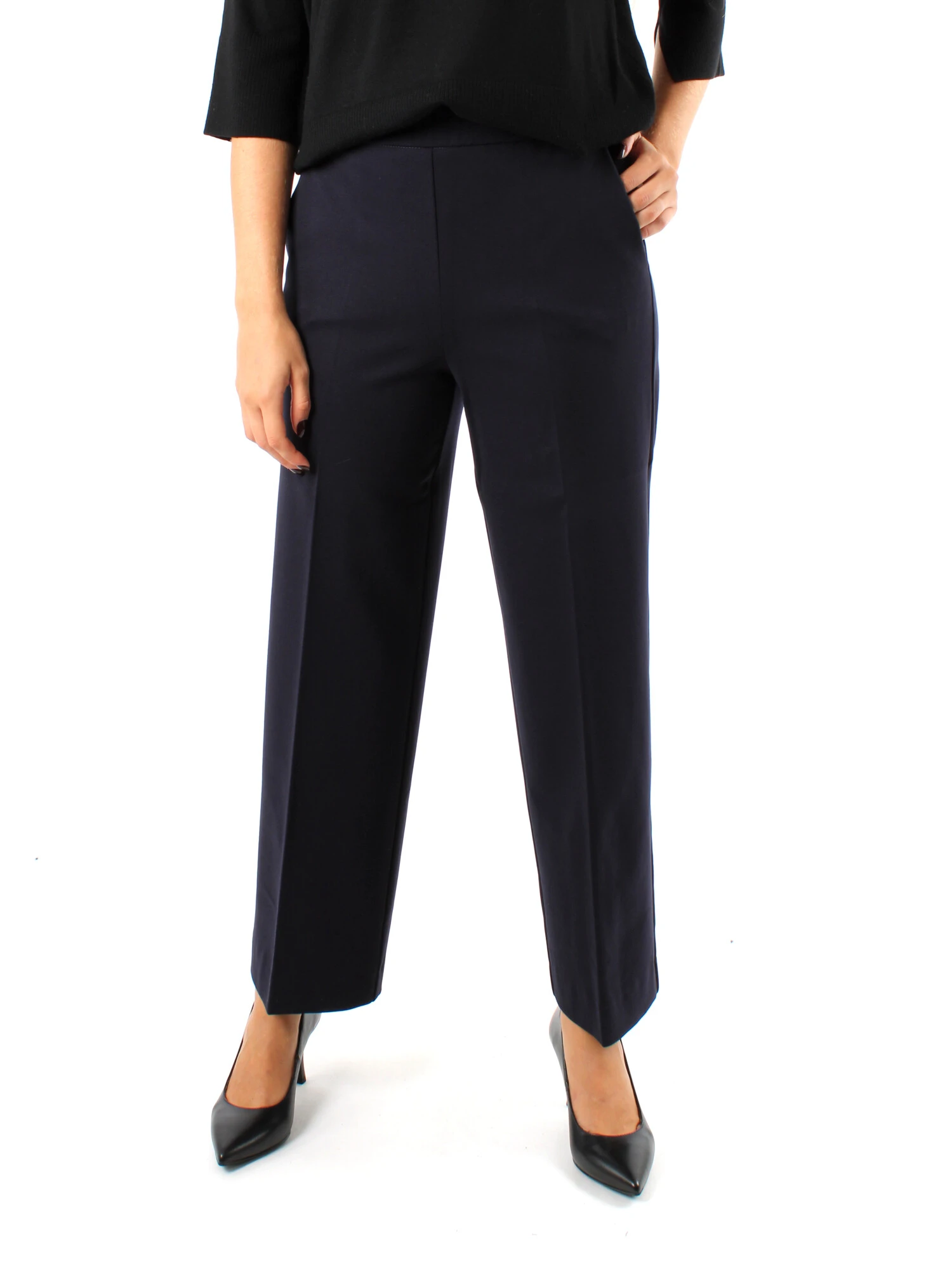 PANTALONI PALAZZO IN MAGLIA ELASTICA PUNTO MILANO DONNA BLU