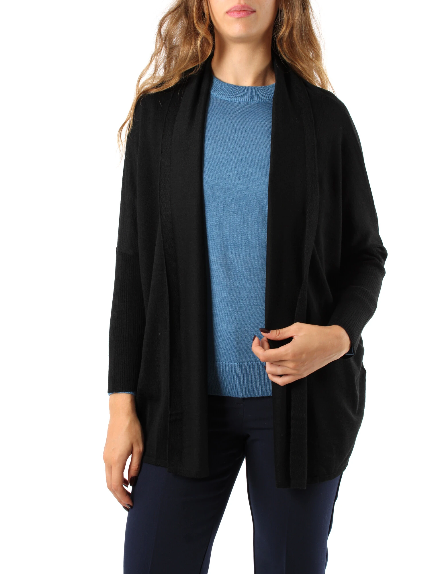 CARDIGAN IN MAGLIA MISTO LANA DONNA NERO