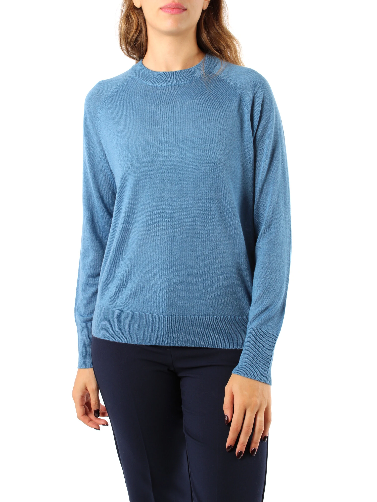 MAGLIA GIROCOLLO MISTO LANA DONNA AZZURRO