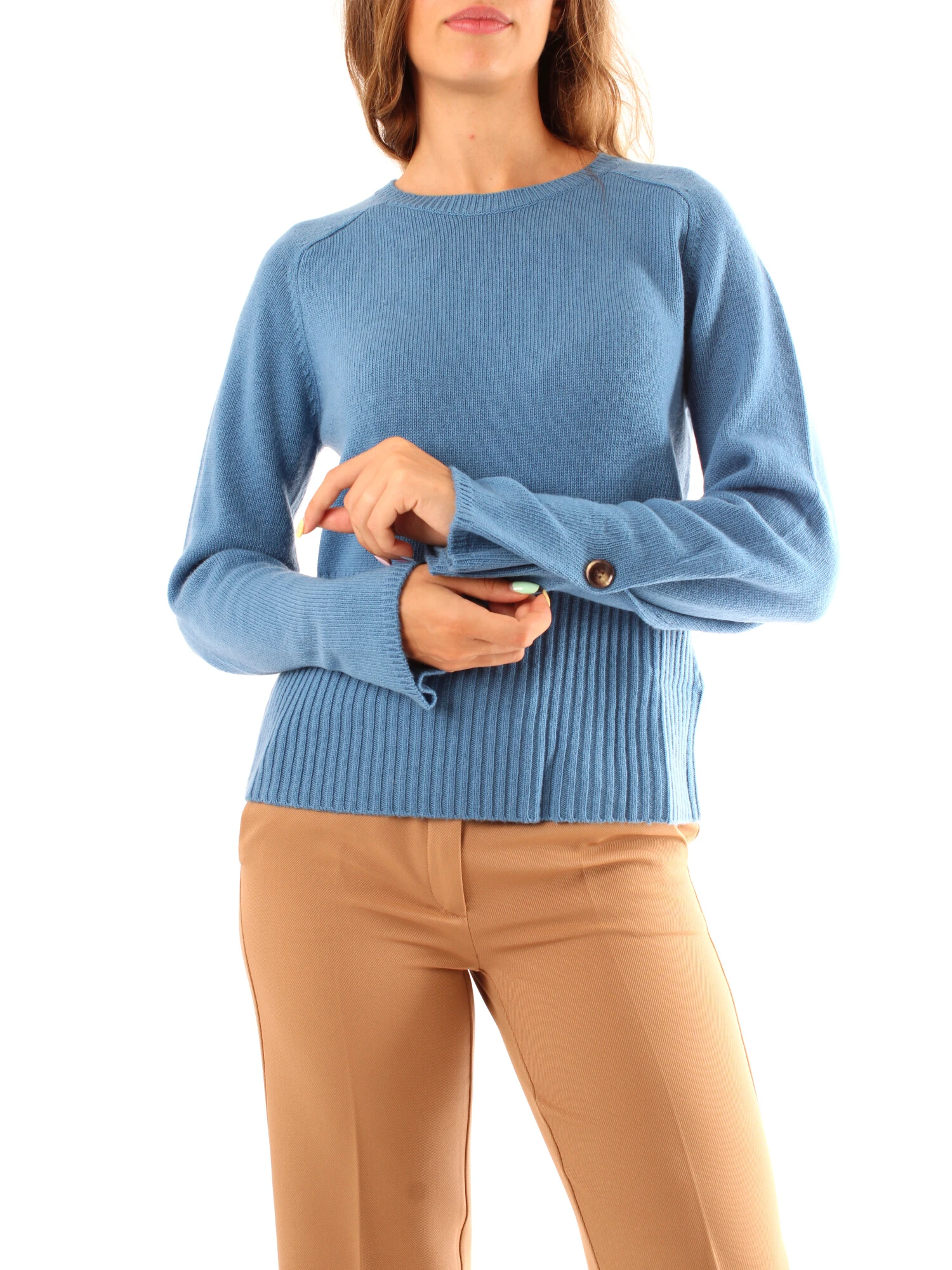 MAGLIA GIROCOLLO IN FILATO MISTO LANA DONNA AZZURRO