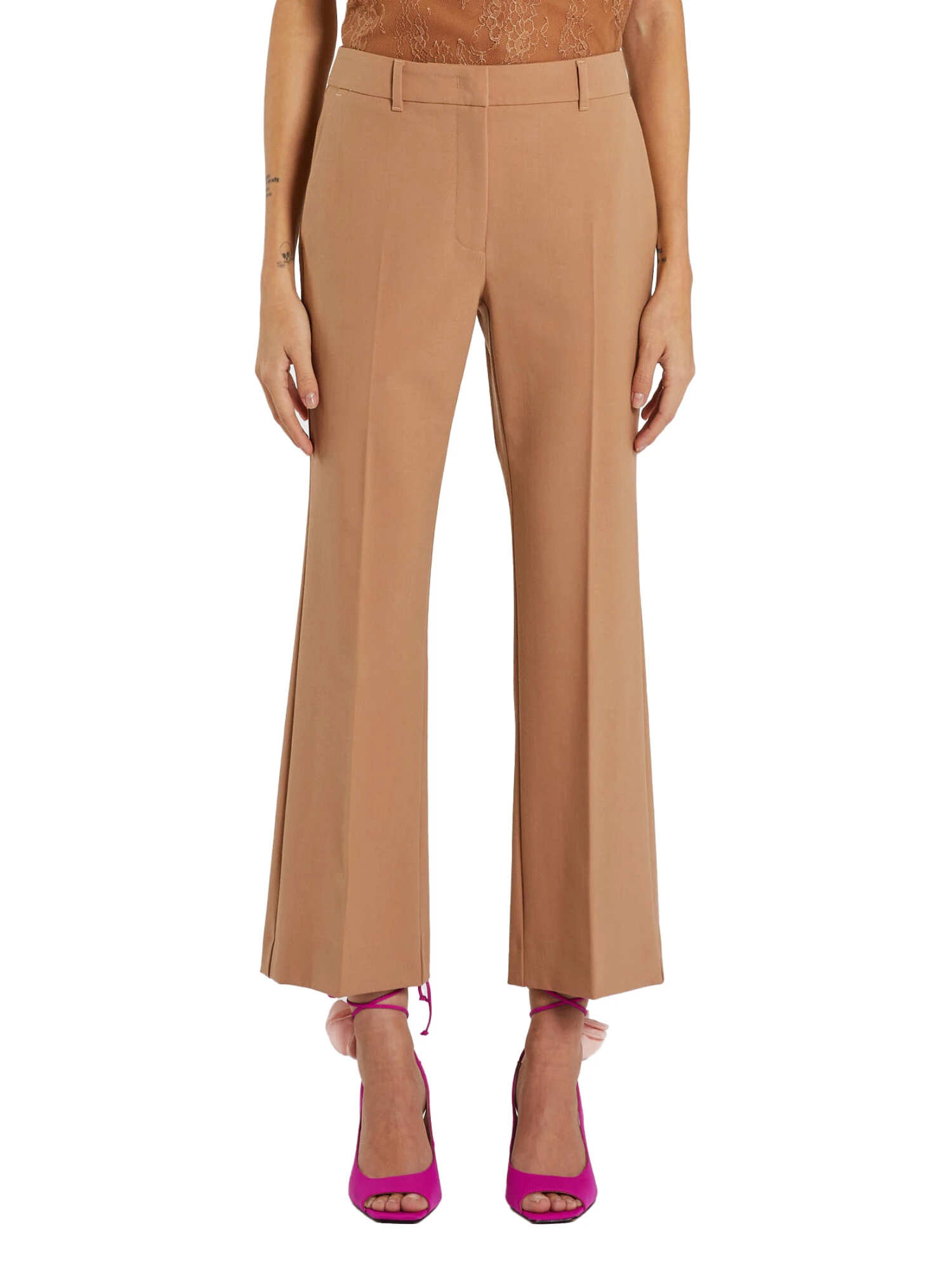 PANTALONI CROPPED IN GABARDINA BIELASTICA DONNA MARRONE