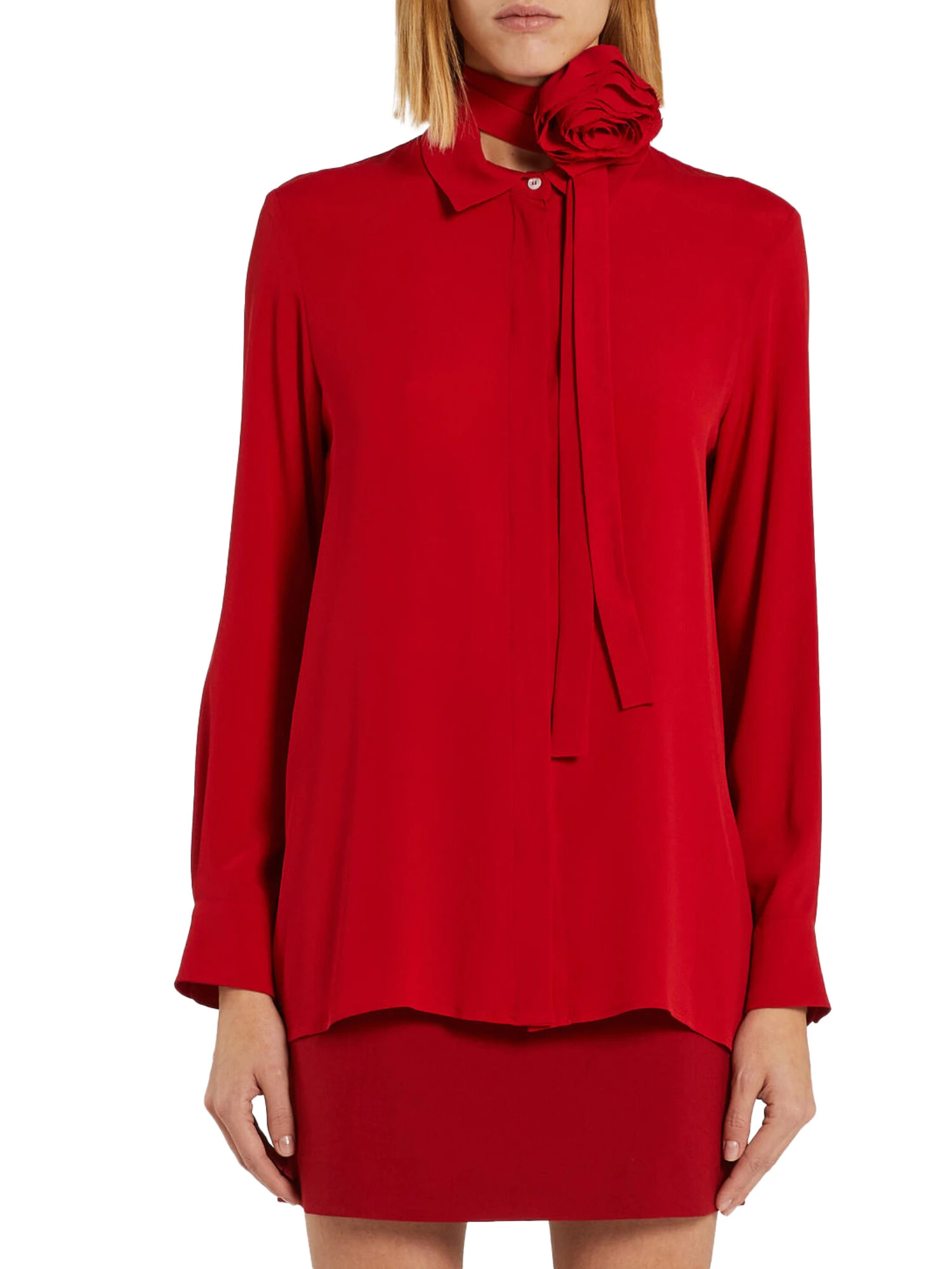 CAMICIA IN CREPE DE CHINE MISTO SETA CON FIORE DONNA ROSSO