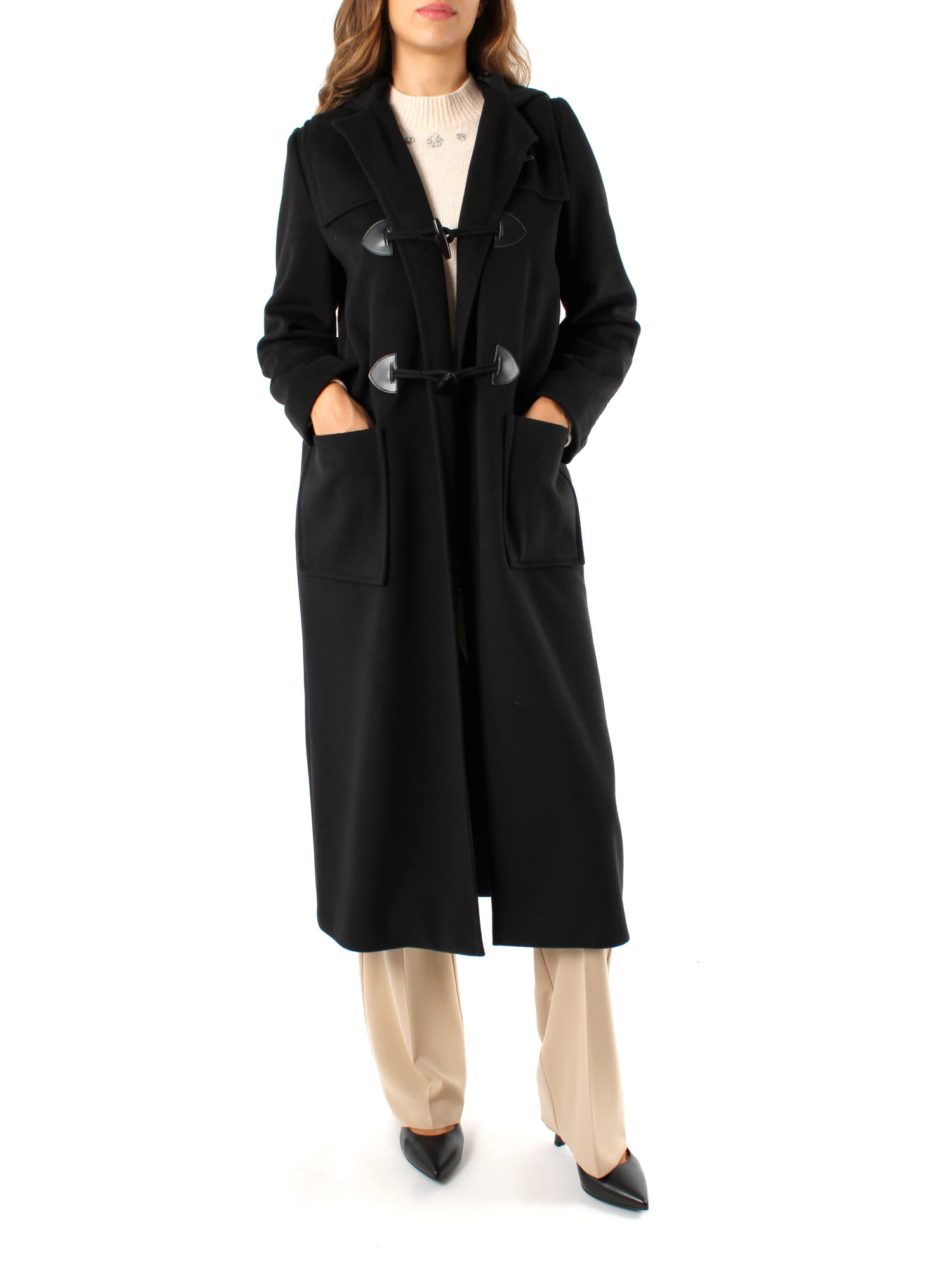 Emme Marella CAPPOTTO LUNGO IN JERSEY CON CAPPUCCIO DONNA NERO Step By Step Shop