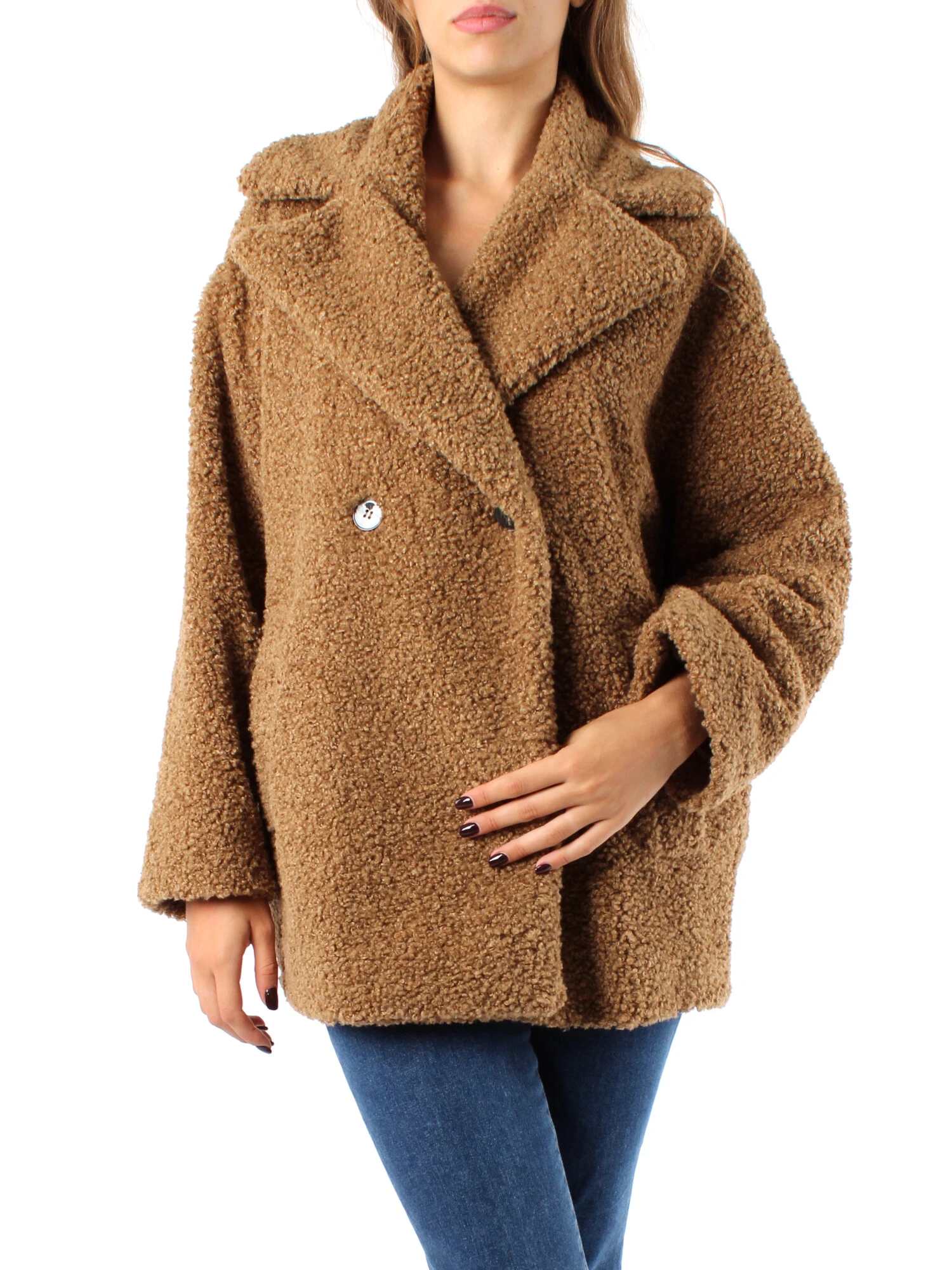 CAPPOTTO CORTO IN JERSEY CON COLLO A REVERS DONNA BEIGE