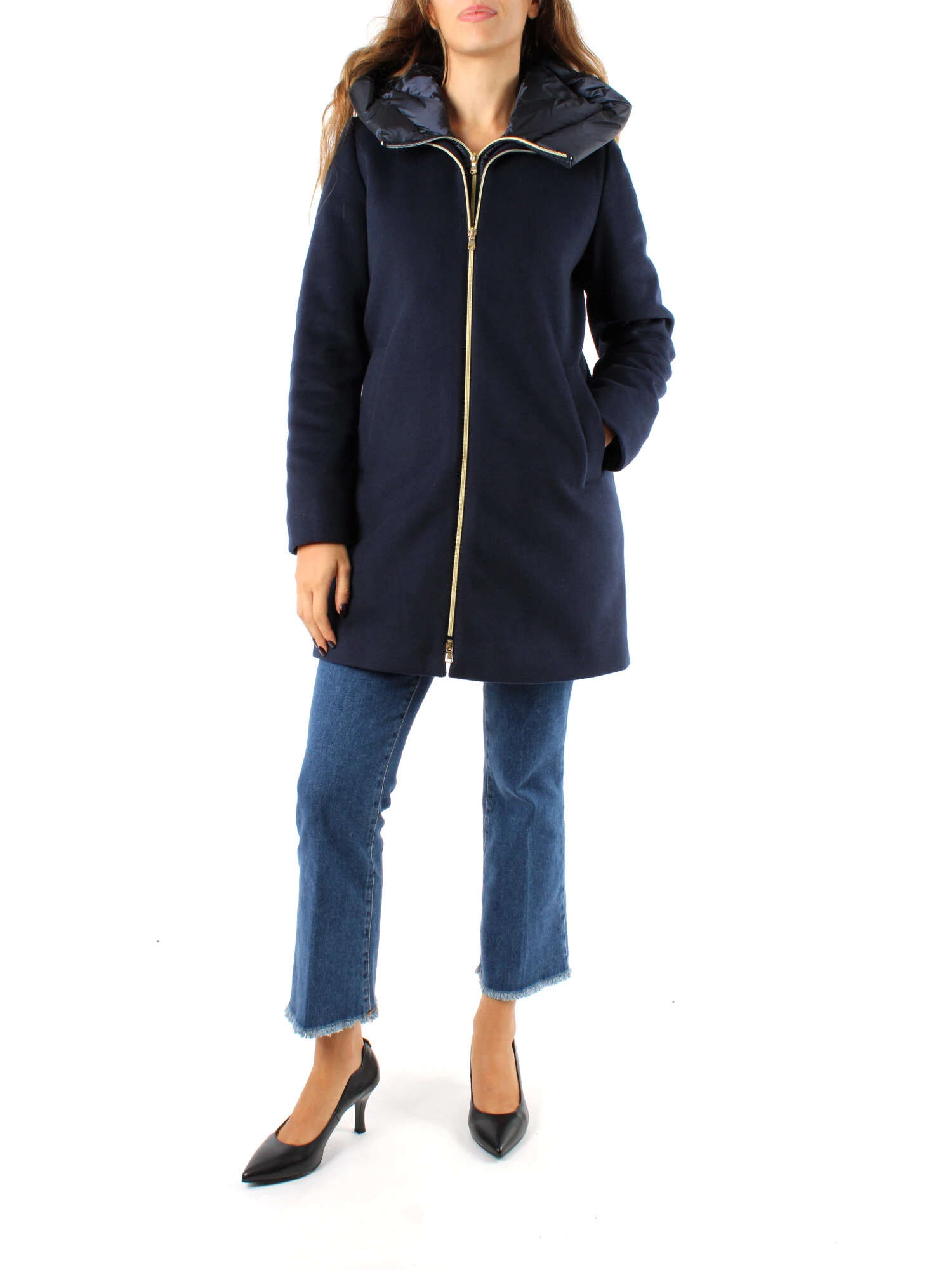 Emme Marella PIUMINO LUNGO IMBOTTITO CON CAPPUCCIO A NAVETTA DONNA BLU Step By Step Shop