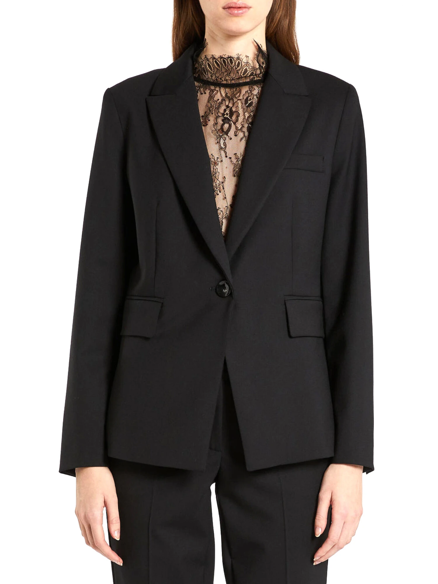 BLAZER MONOPETTO IN MISTO LANA DONNA NERO