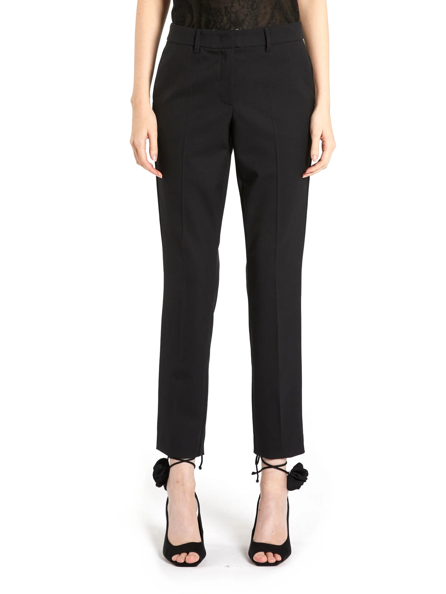 PANTALONI CHINO IN MISTO LANA DONNA NERO