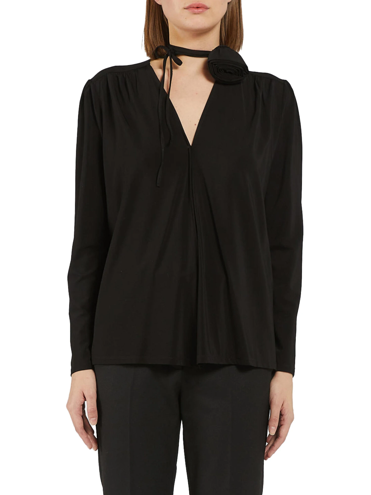 BLUSA IN MAGLIA MISTO VISCOSA CREPE DONNA NERO