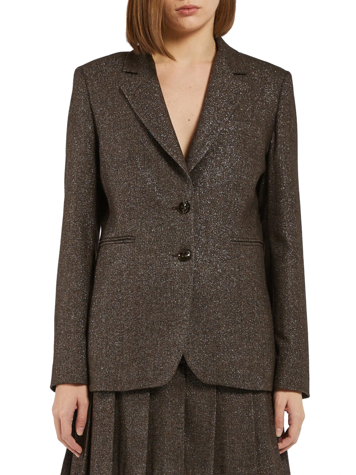 GIACCA BLAZER MONOPETTO IN MISTO LANA DONNA MARRONE